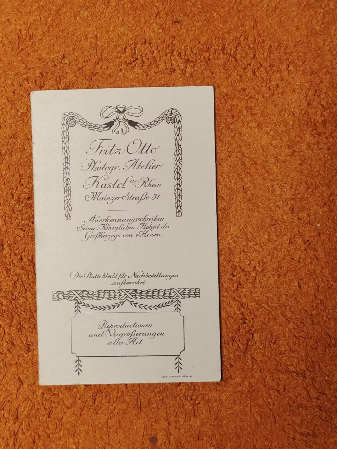 老威廉第二次麦稀奇拍卖 帝德军人CDV硬卡纸照片 相馆位于莱茵河畔的卡斯特尔