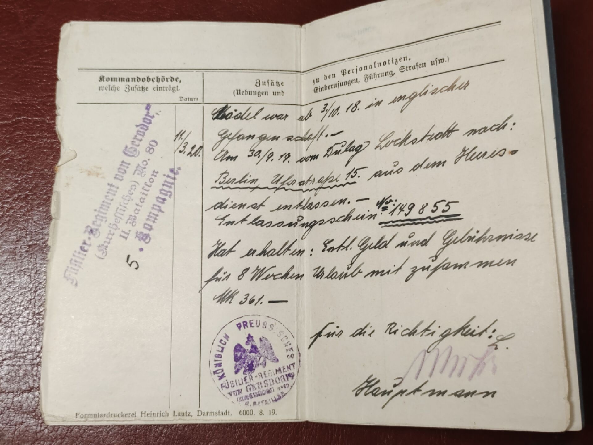 老威廉第二次麦稀奇拍卖 帝德士兵证2 [第48（勃兰登堡第5）“冯·施蒂普纳格尔”步兵团]，获得二级铁十字。一开始被认为失踪，后来发现是被英国人俘获