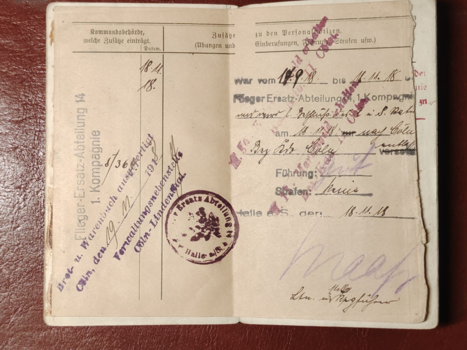 老威廉第二次麦稀奇拍卖 帝德士兵证1 [后备第17步兵团补充营]，获得二级铁十字，附带德三时期对一战作战记录的摘录文件，科隆地区签发于1944年的征召令