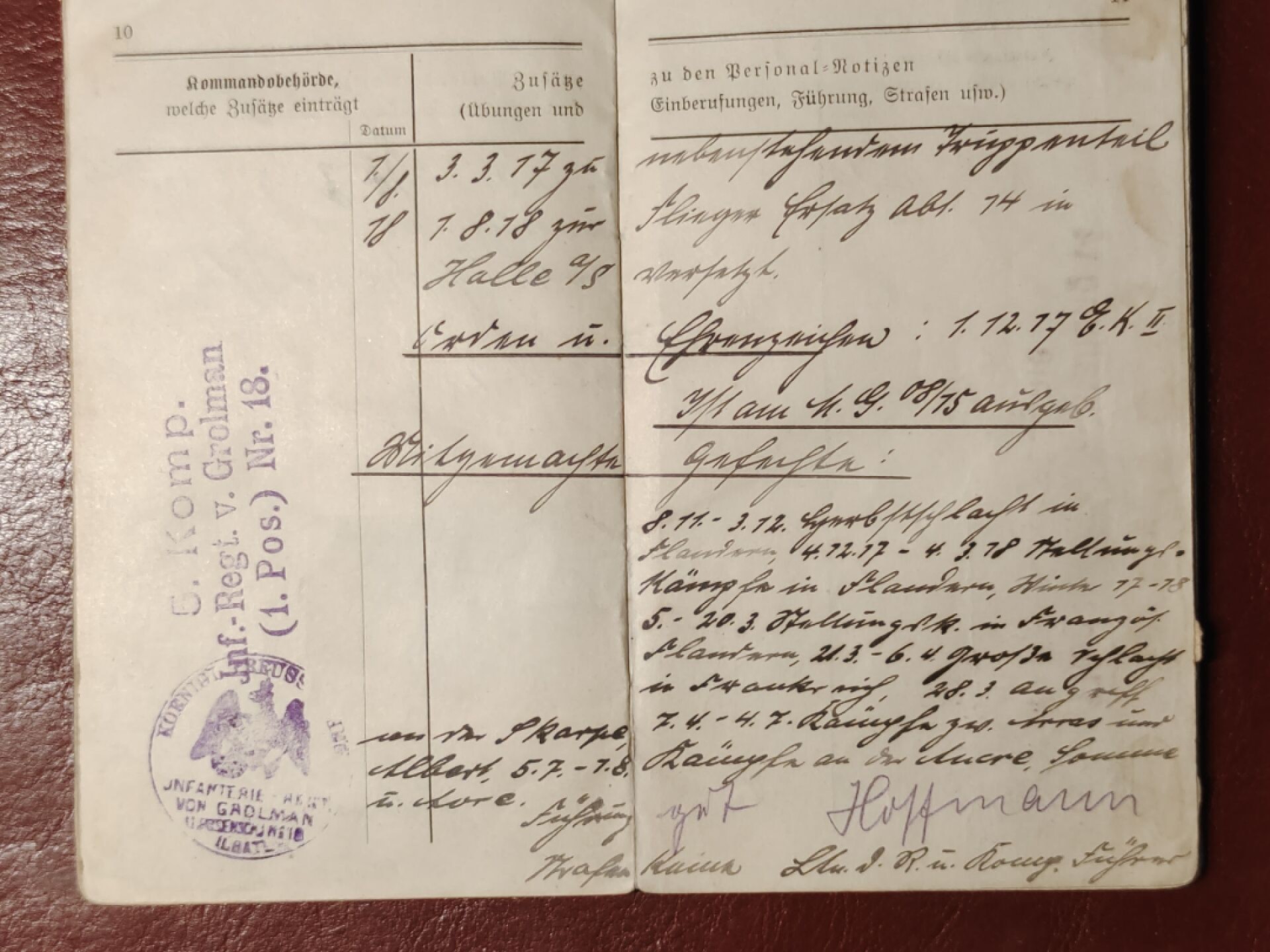 老威廉第二次麦稀奇拍卖 帝德士兵证1 [后备第17步兵团补充营]，获得二级铁十字，附带德三时期对一战作战记录的摘录文件，科隆地区签发于1944年的征召令