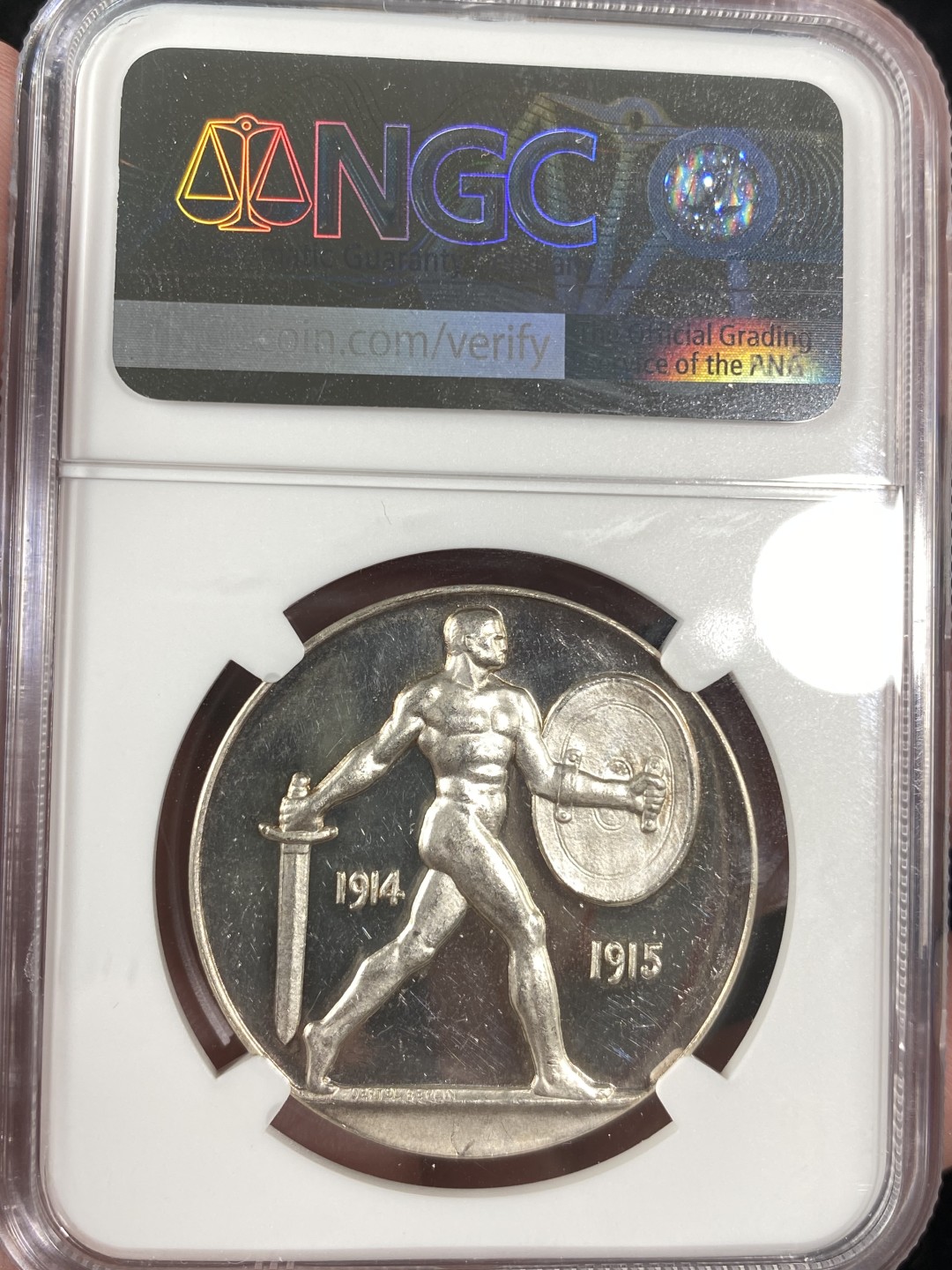 万国钱币拍卖第011期（视频直播专场） NGC MS60 1915年德国一战兴登堡高浮雕银章 深度镜面