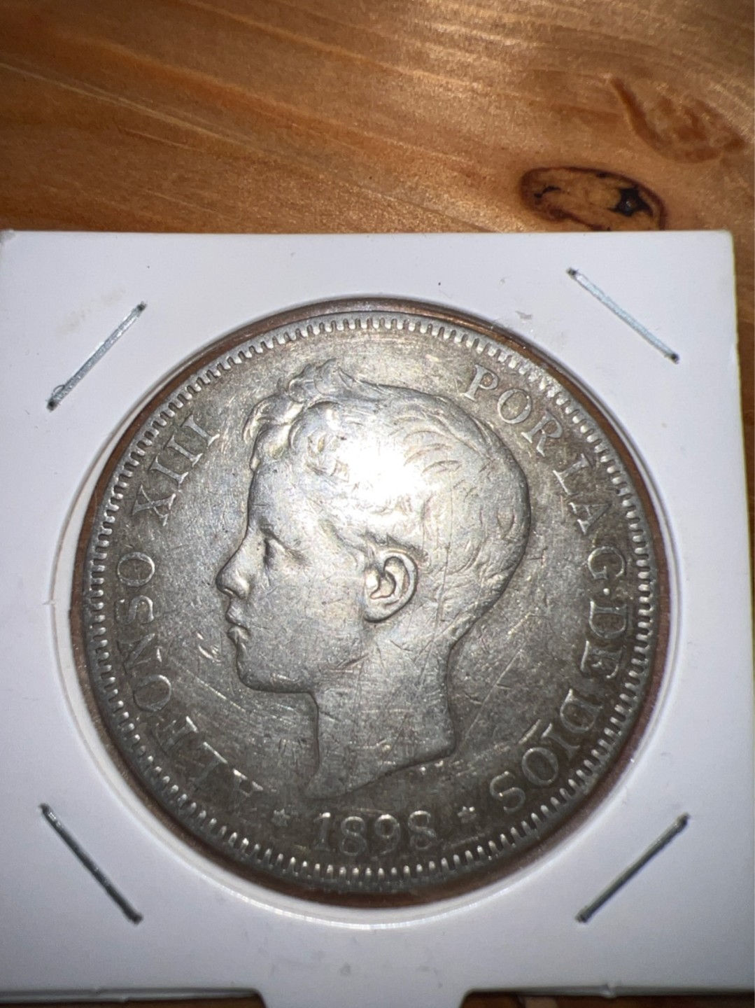 西班牙双柱银币6比塞塔1898年造