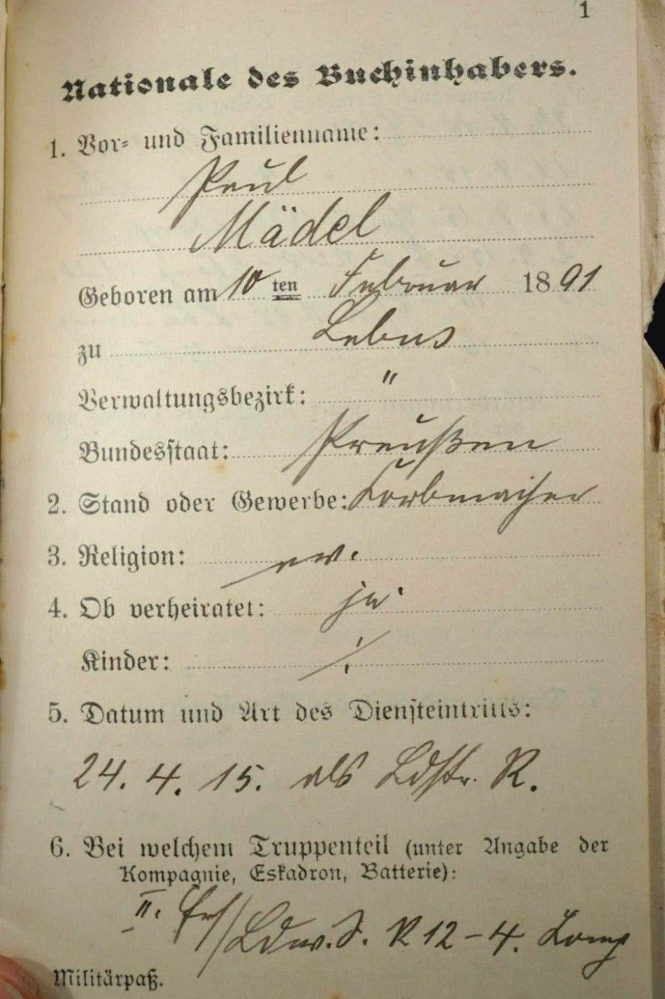 老威廉第二次麦稀奇拍卖 帝德士兵证2 [第48（勃兰登堡第5）“冯·施蒂普纳格尔”步兵团]，获得二级铁十字。一开始被认为失踪，后来发现是被英国人俘获