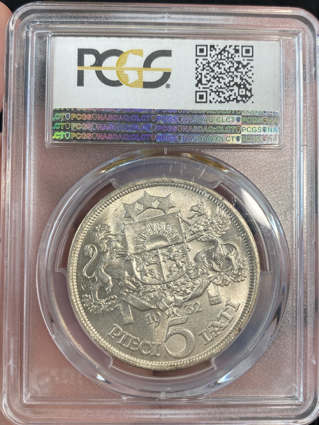 万国钱币拍卖第011期（视频直播专场） PCGS MS62 1932年拉脱维亚谷物女神5拉特大银，车轮转光。
