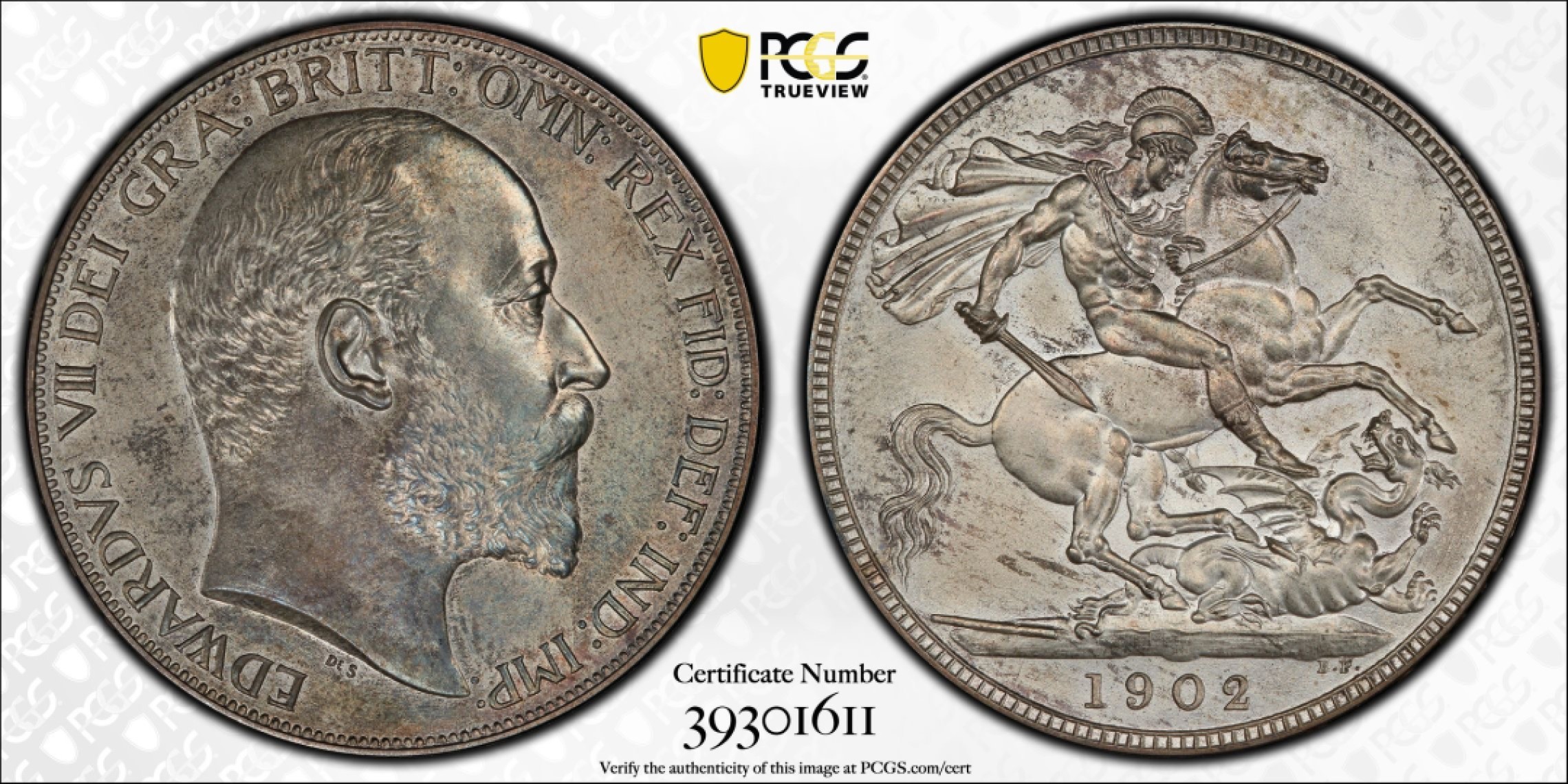 万国钱币拍卖第011期（视频直播专场） PCGS PR64 1902年英国爱德华七世精制马剑1克朗，单年发行15000枚，淡包浆，细节完美。