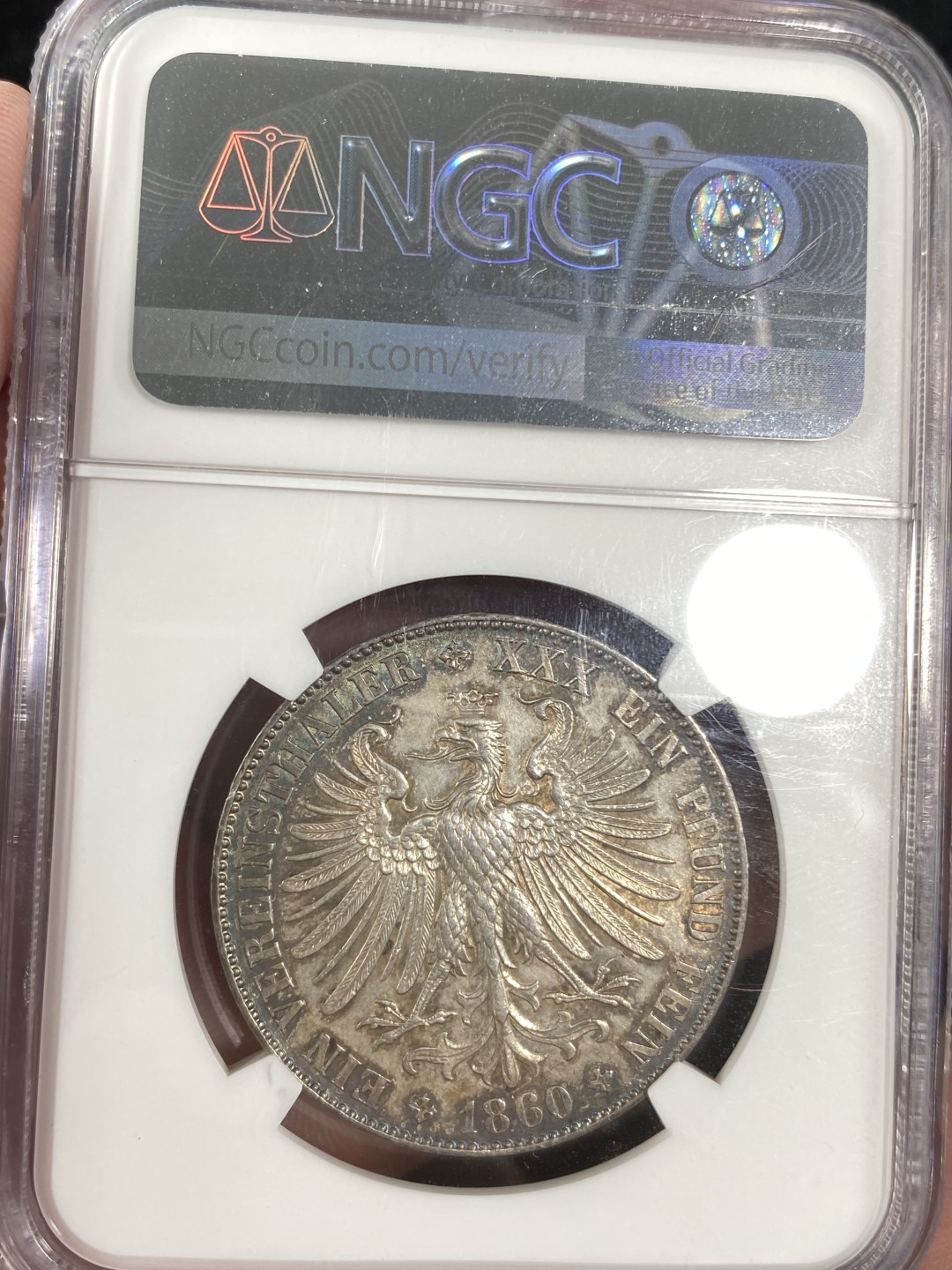 万国钱币拍卖第011期（视频直播专场） NGC AU58 1860年德国法兰克福少女五彩流通1泰勒