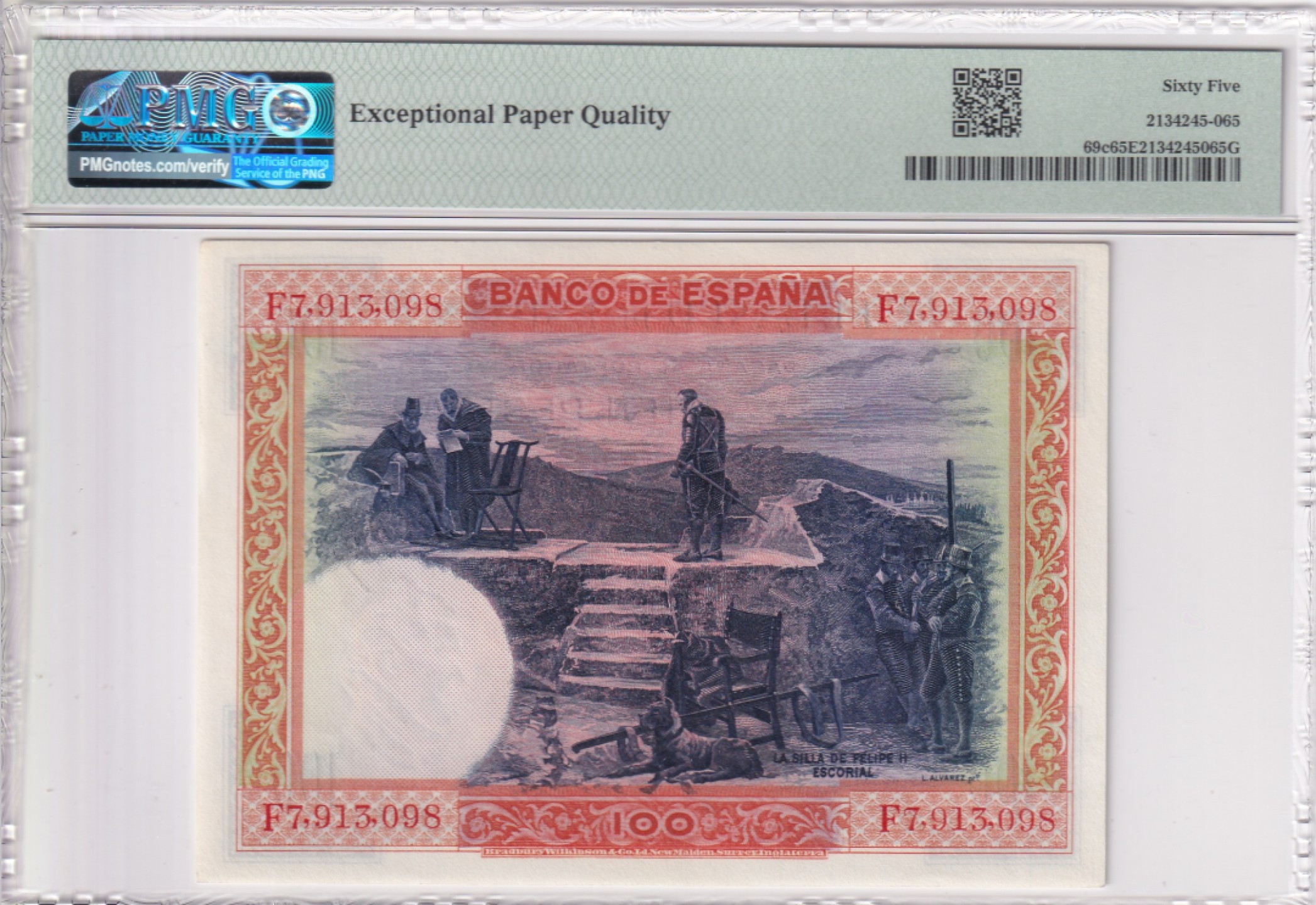 乐淘淘纸币精选场 平价专场 第7期 本期免押金！ 【F7913098】西班牙1925年纸币 100比塞塔 近百年老钞 PMG65EPQ