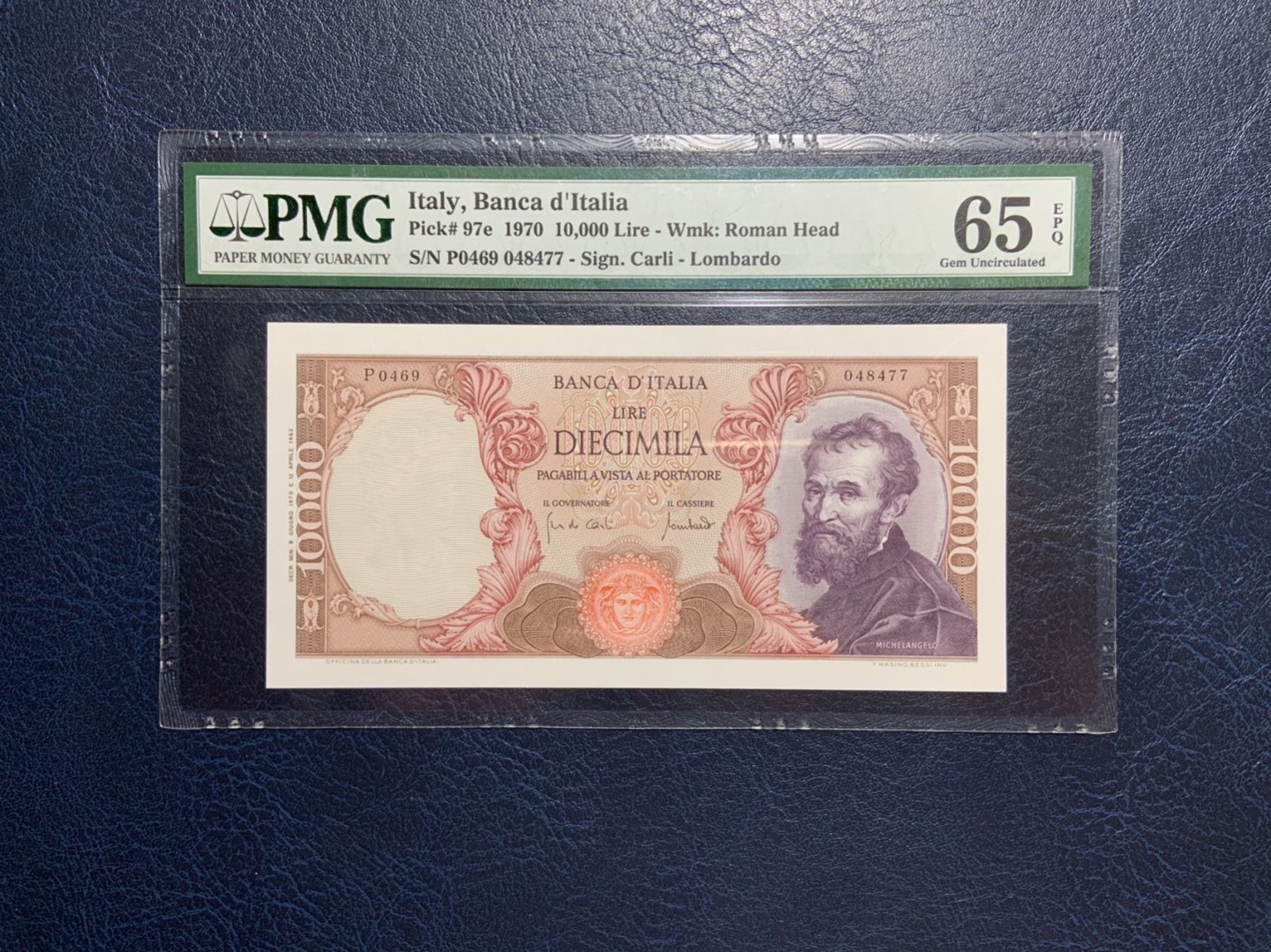 收藏联盟Quantum Auction 第270期拍卖 蜜月胜地-斐济 意大利1970年10000里拉 PMG65 文艺复兴三杰之米开朗基罗