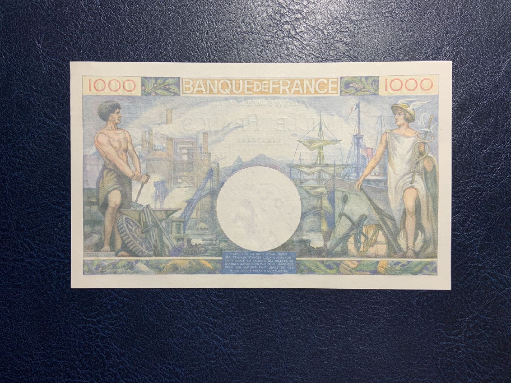 收藏联盟Quantum Auction 第270期拍卖 蜜月胜地-斐济 法国1944年1000法郎 品相UNC 边角瑕疵 
