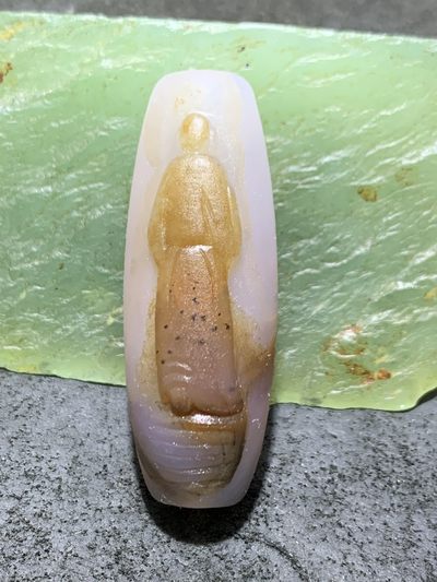 精美亚光高玉化巴西玛瑙手工雕刻求佛问道大桶珠一个！ - 精美亚光高玉化巴西玛瑙手工雕刻求佛问道大桶珠一个！