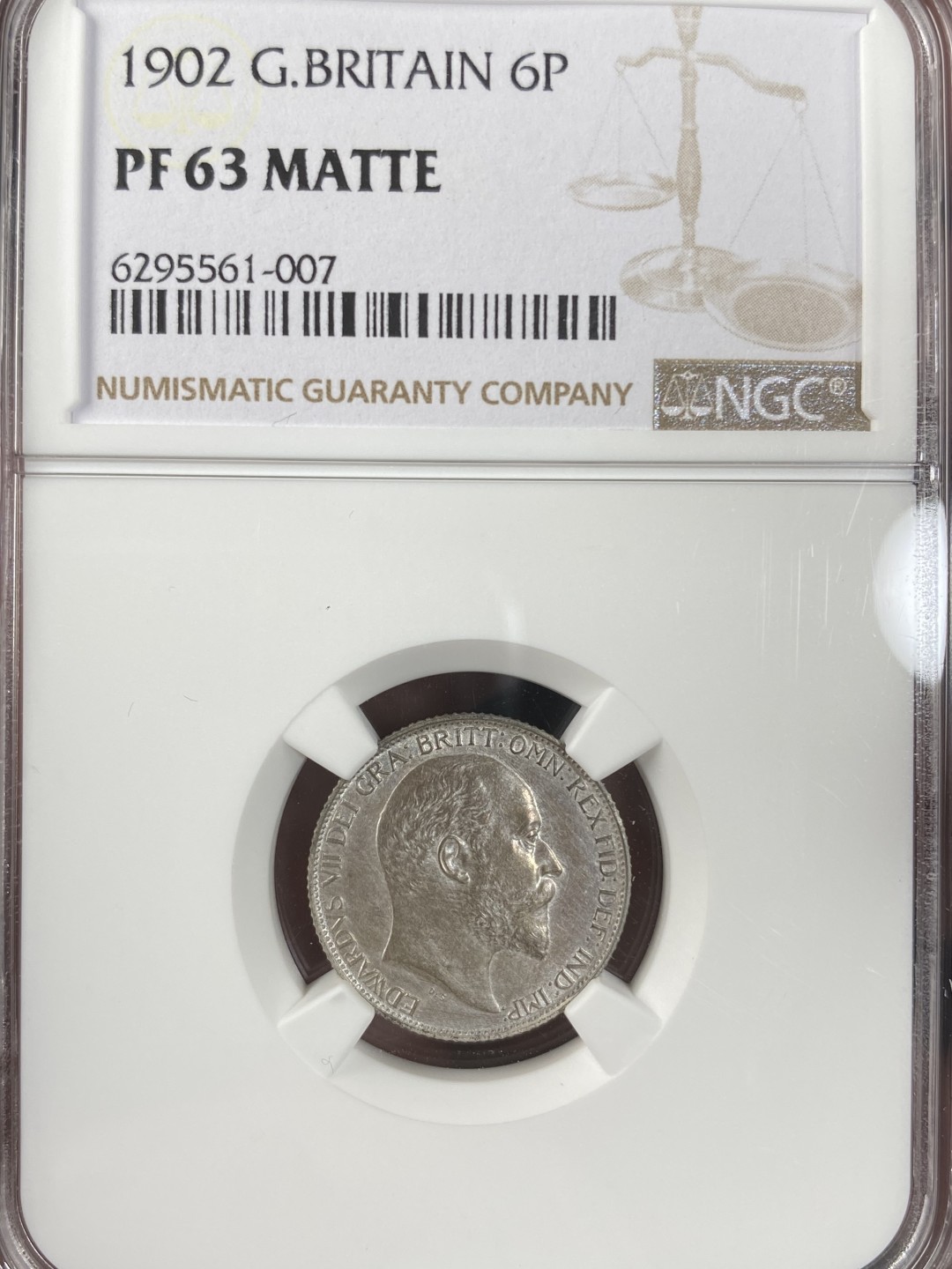 万国钱币拍卖第011期（视频直播专场） NGC PF63 英国1902爱德华七世精制6便士，原味状态。