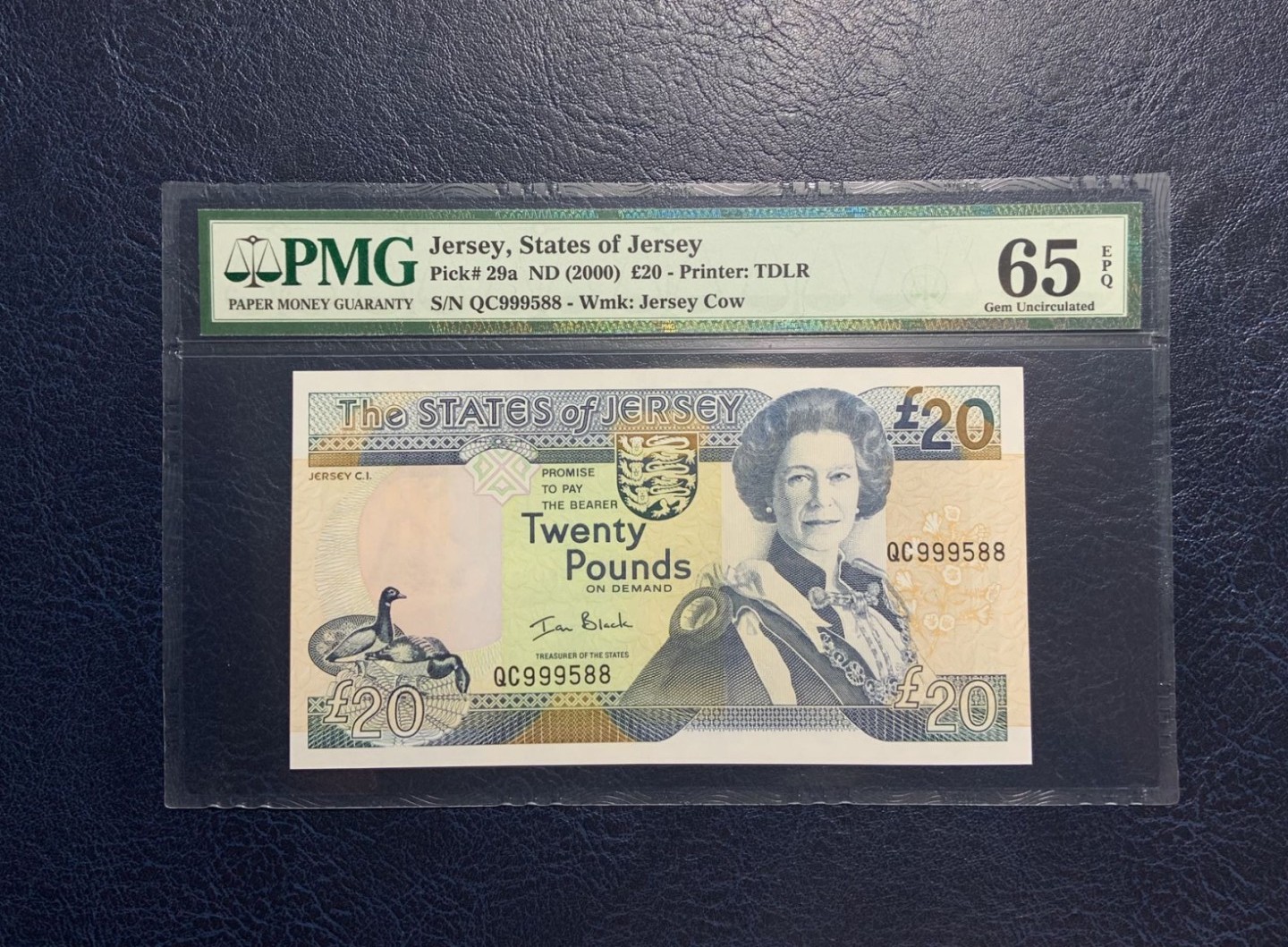 收藏联盟Quantum Auction 第270期拍卖 蜜月胜地-斐济 泽西岛2000年20镑 PMG65 号码无47 豹子头 尾88