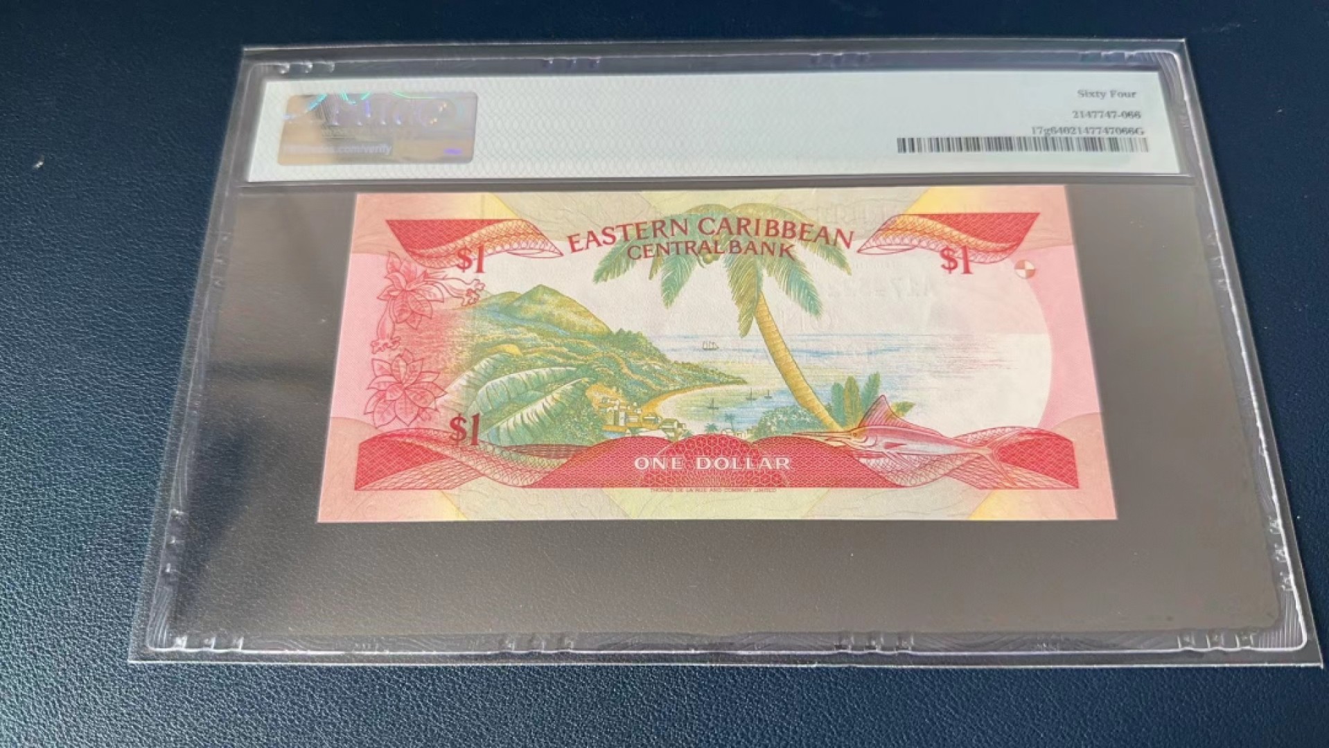 收藏联盟Quantum Auction 第270期拍卖 蜜月胜地-斐济 东加勒比国家格林纳1985-88年1元 PMG64 首发冠