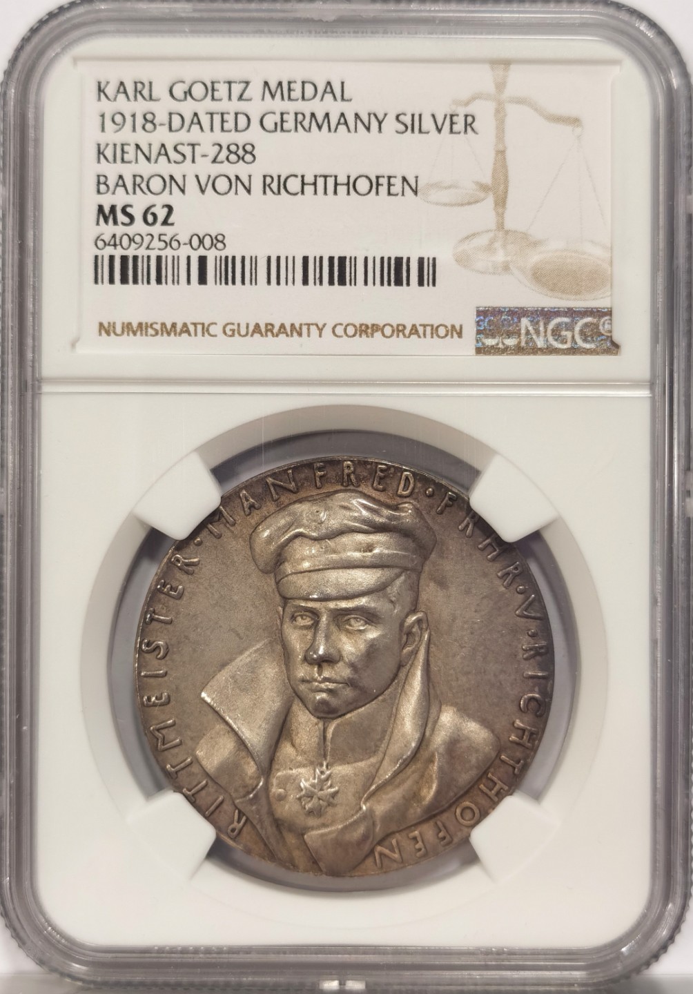 博洋堂世界钱币拍卖第066期（全场包邮） NGC MS62 德国1918年红色男爵银章，卡尔哥茨作品，名誉品，HA同分成交3800+