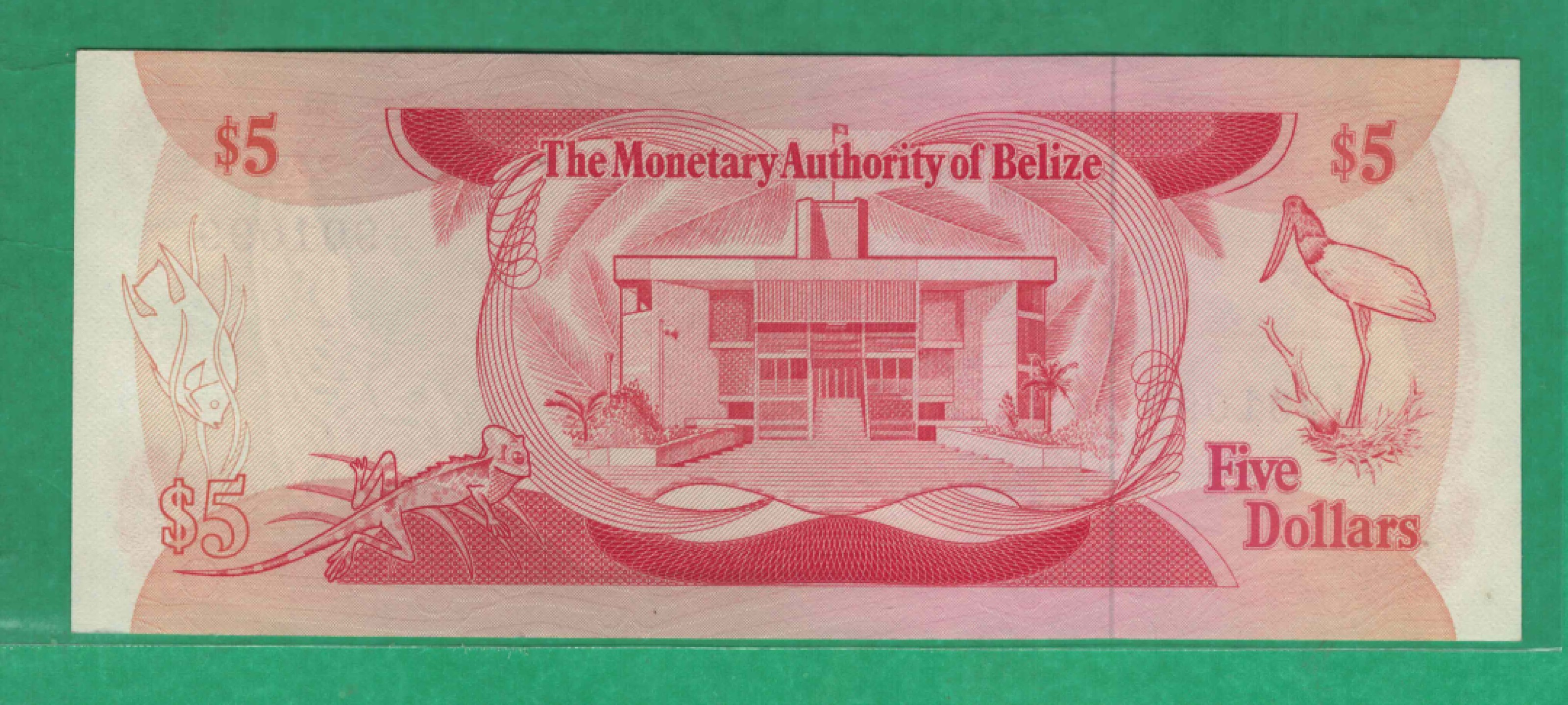 伯利兹1980年5元 P-39a 无47 99双尾 数三 美洲纸币 实物图 UNC
