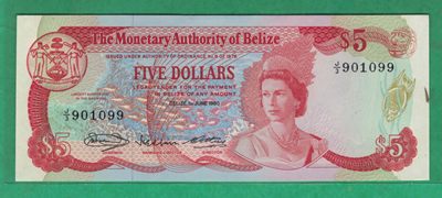 伯利兹1980年5元 P-39a 无47 99双尾 数三 美洲纸币 实物图 UNC - 伯利兹1980年5元 P-39a 无47 99双尾 数三 美洲纸币 实物图 UNC
