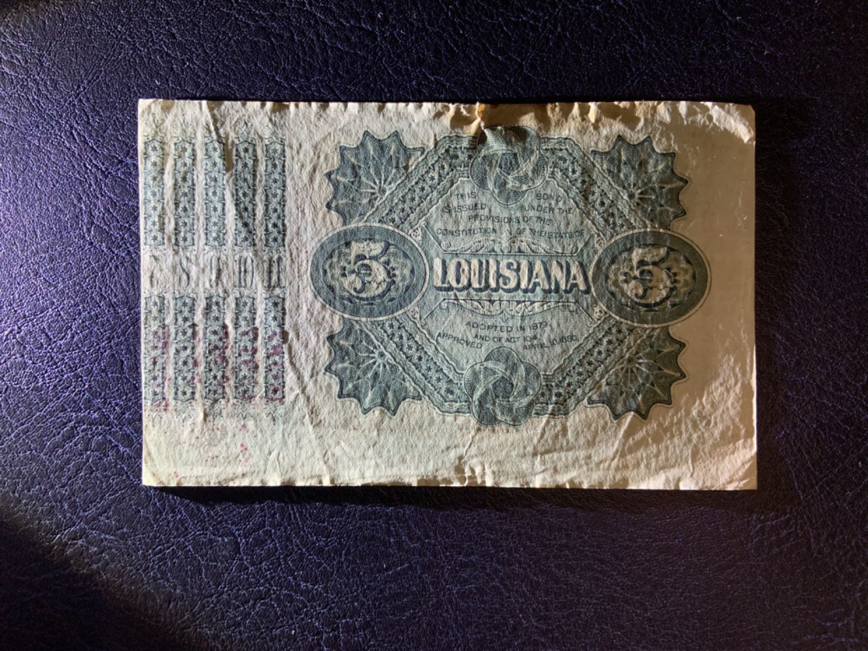 收藏联盟Quantum Auction 第270期拍卖 蜜月胜地-斐济 美国路易斯安那州1879年5元 品相AU