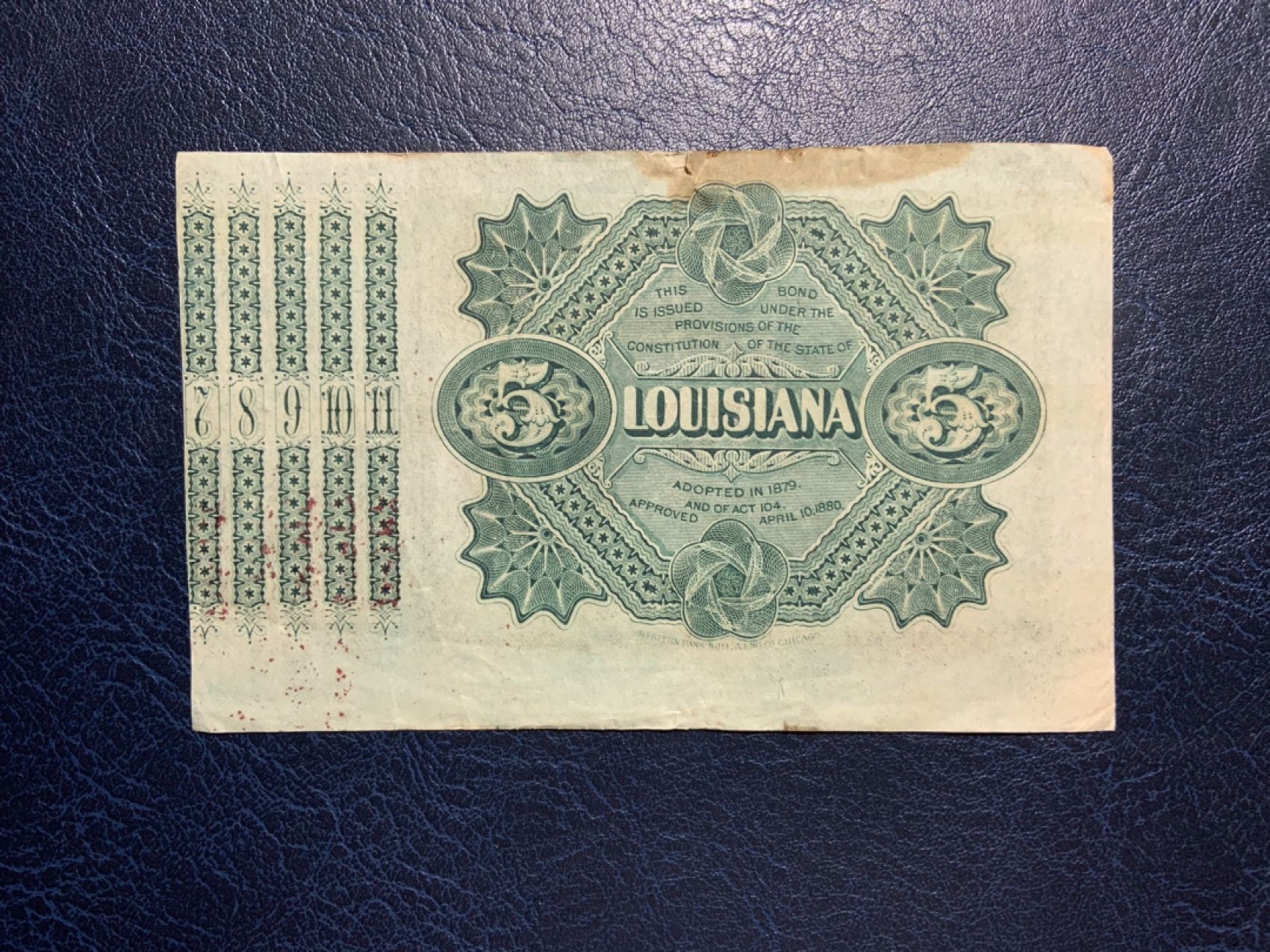 收藏联盟Quantum Auction 第270期拍卖 蜜月胜地-斐济 美国路易斯安那州1879年5元 品相AU