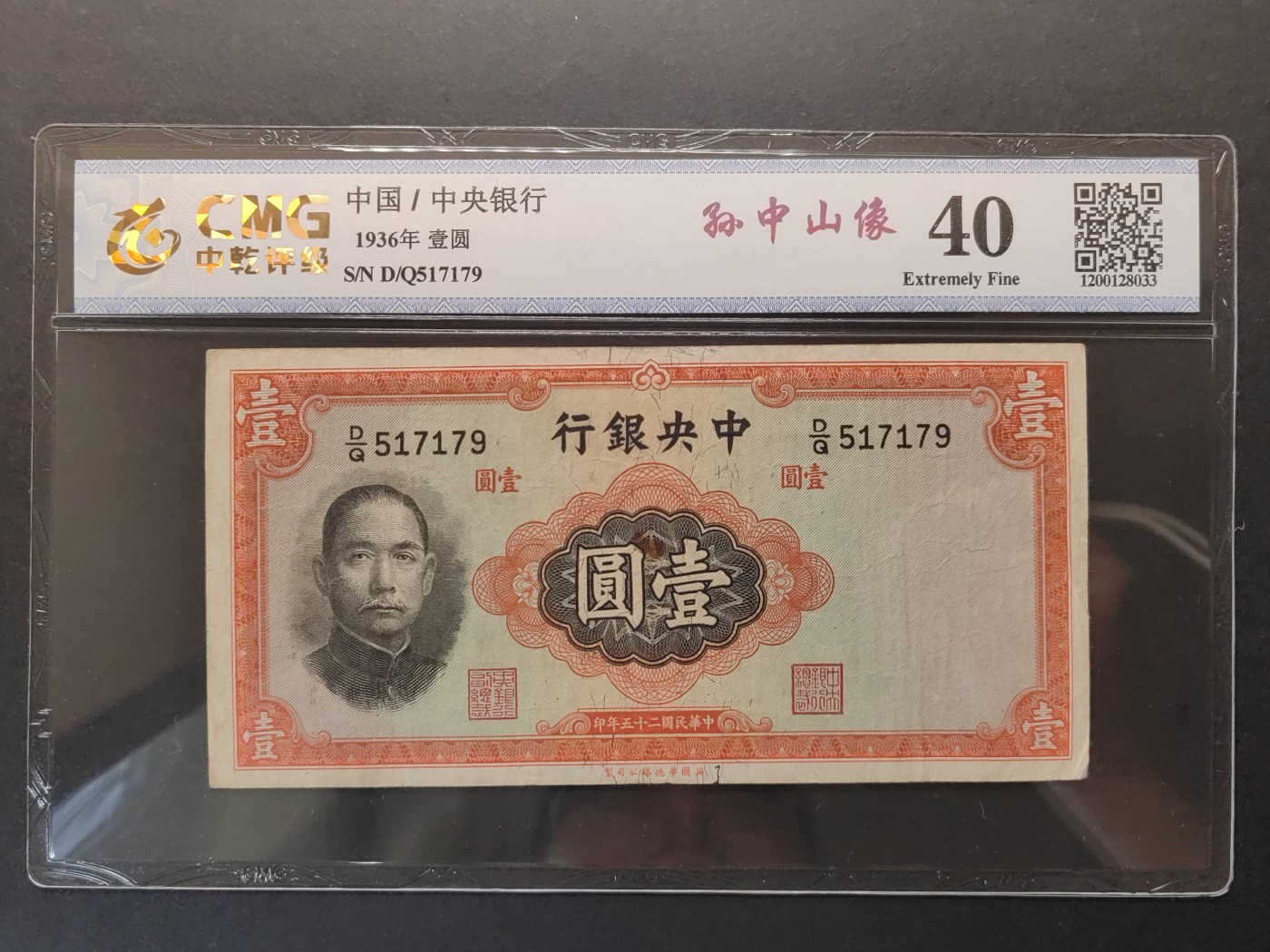 民国&香港-纸币专场 中央银行壹圆（中间同号1717）