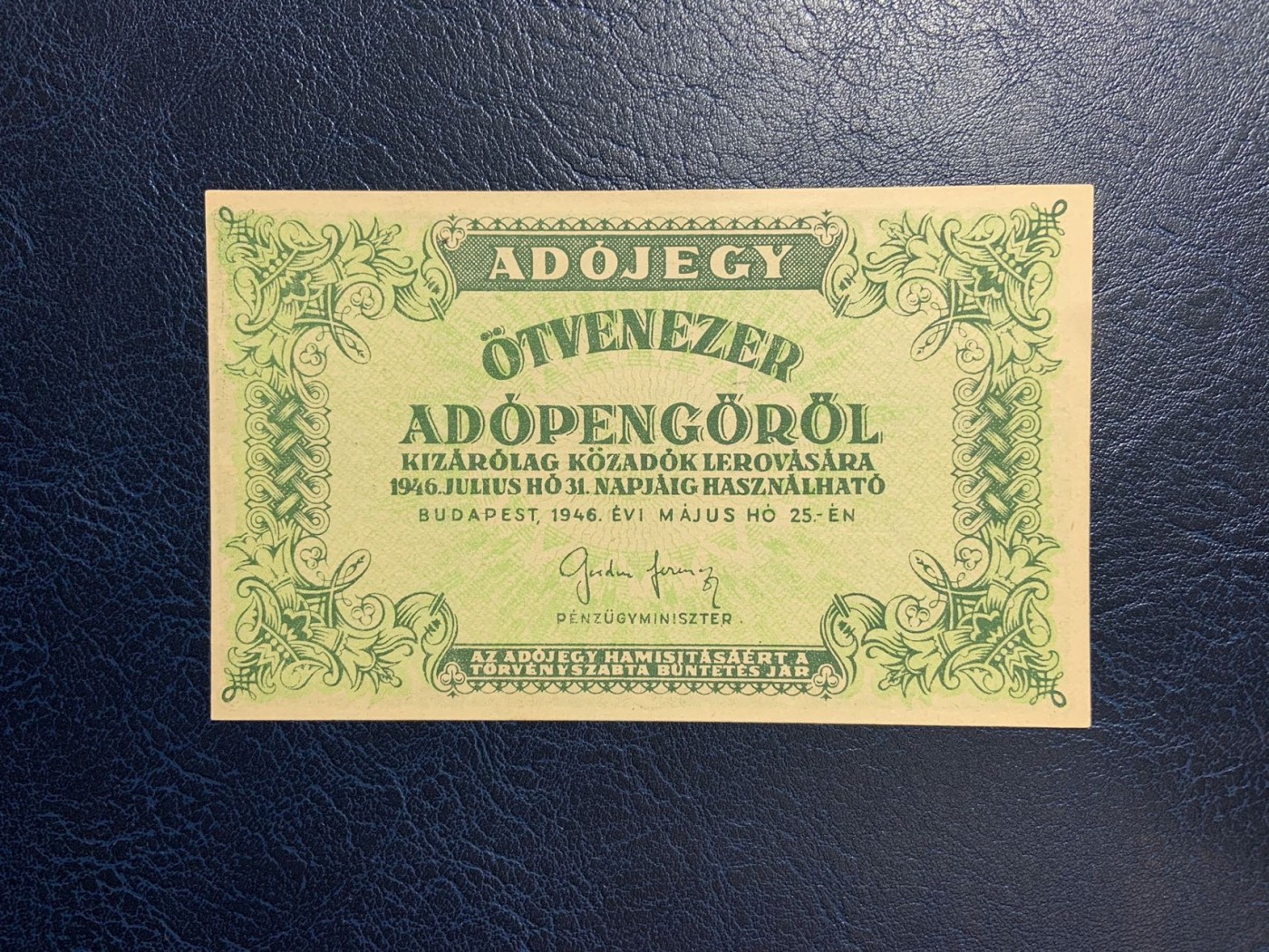 收藏联盟Quantum Auction 第271期拍卖  匈牙利布达佩斯1946年500000彭戈 品相全新UNC 少见水印版 