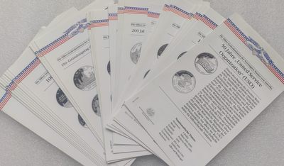 巴斯克收藏第134期 原包装纪念币、套币专场 7月4/5/6号三场连拍 全场包邮 - 美国纪念银币证书一叠 约20页