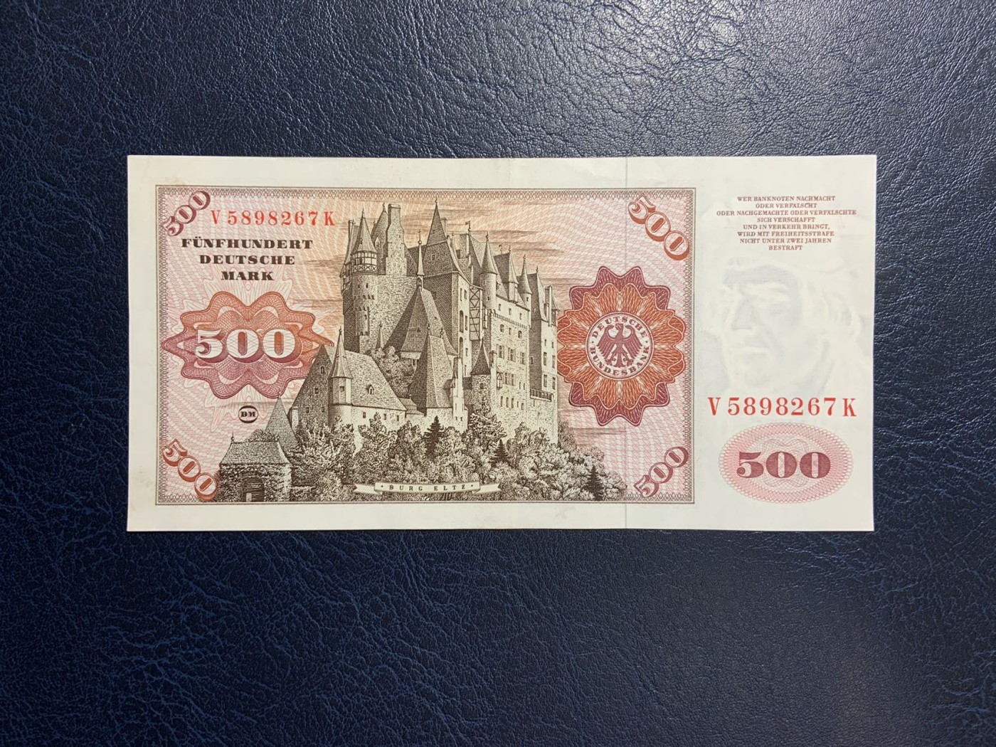收藏联盟Quantum Auction 第271期拍卖  德国联邦1977年500马克 品相AU- 原票 大副