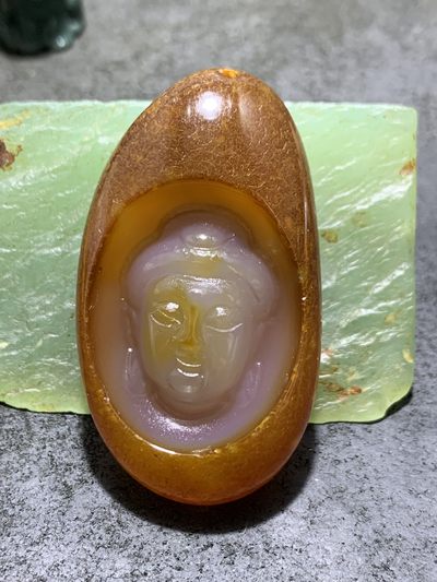 精美天然原皮马达加斯加玛瑙雕刻度母吊坠(把件)一个， - 精美天然原皮马达加斯加玛瑙雕刻度母吊坠(把件)一个，