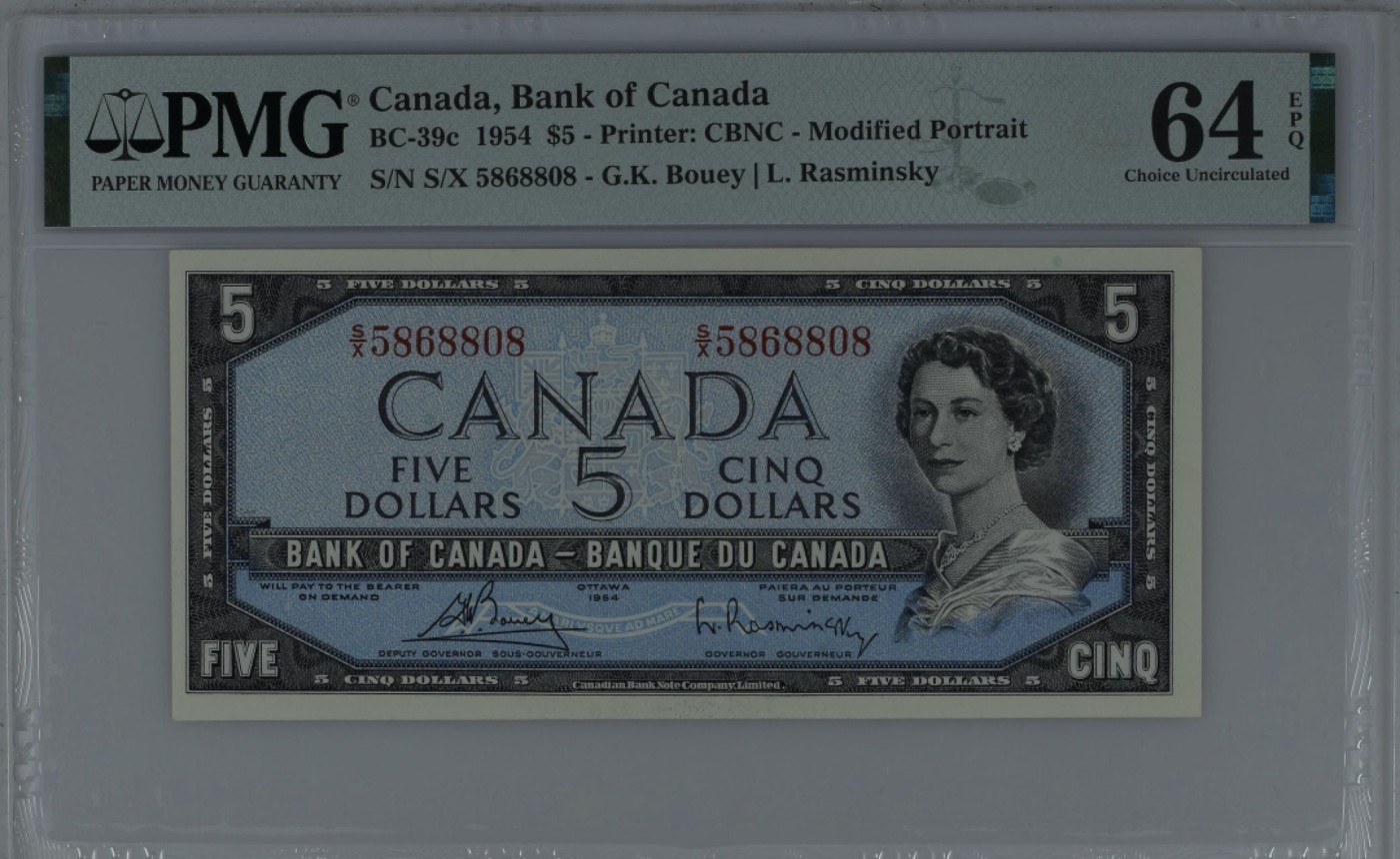 收藏联盟Quantum Auction 第271期拍卖  加拿大1954年5元 PMG64e 号码无347 水獭瀑布