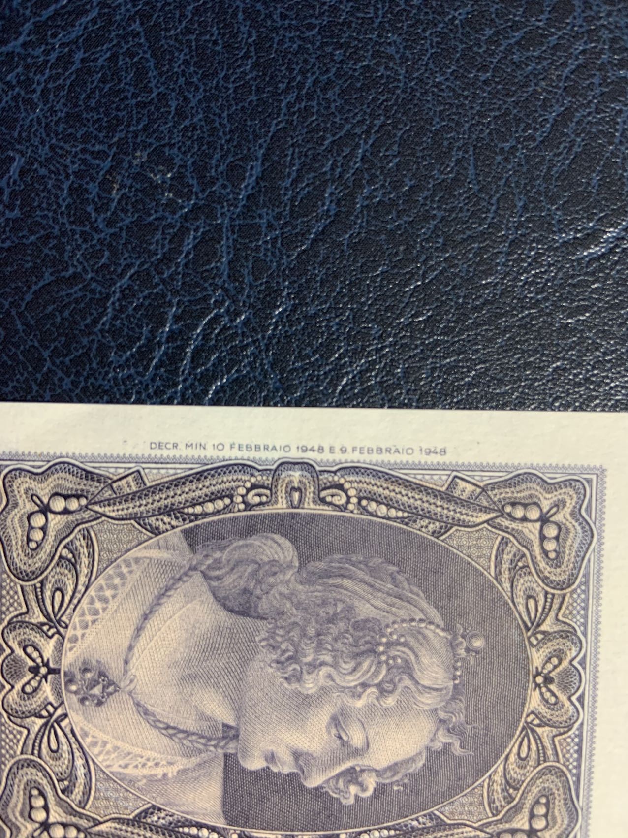 收藏联盟Quantum Auction 第271期拍卖  意大利1948年1000里拉 品相UNC- 初版 波提切利作品《春》的局部