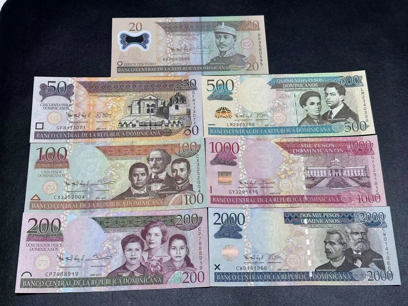 《外钞收藏家》第二百八十一期（连拍第一场） 多米尼加纸币2009-12年钱币收藏套装 7枚(20-2000比索)大全套   全新UNC