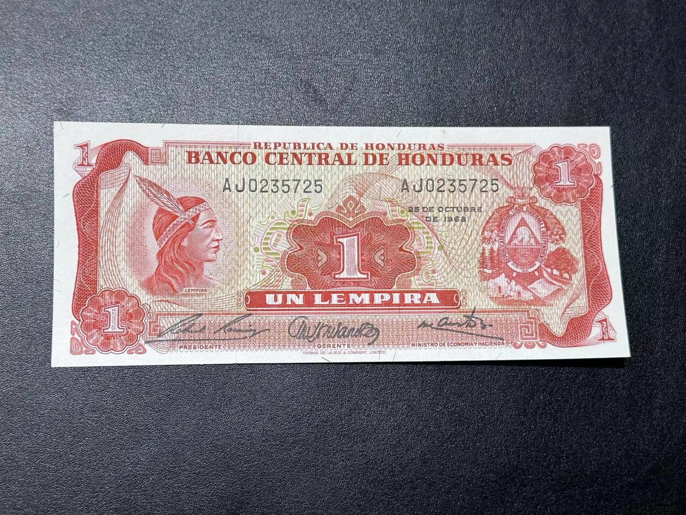 《外钞收藏家》第二百八十一期（连拍第一场） 洪都拉斯	1伦皮拉 纸币 手签 稀少版  全新UNC
