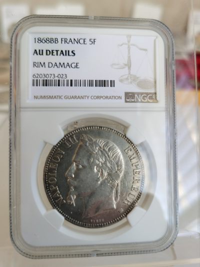 1868年 BB版法国拿破仑三世5法郎 ngc au 拿三5法郎银币  品相如图 - 1868年 BB版法国拿破仑三世5法郎 ngc au 拿三5法郎银币  品相如图