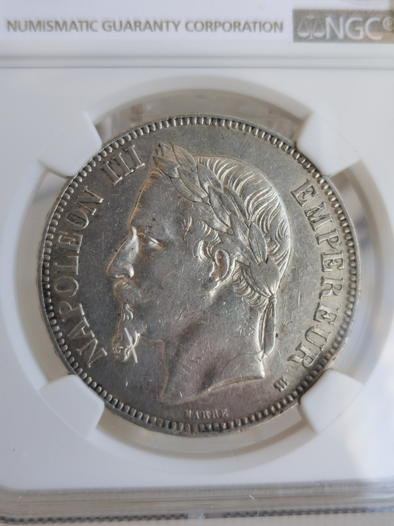 1868年 BB版法国拿破仑三世5法郎 ngc au 拿三5法郎银币  品相如图