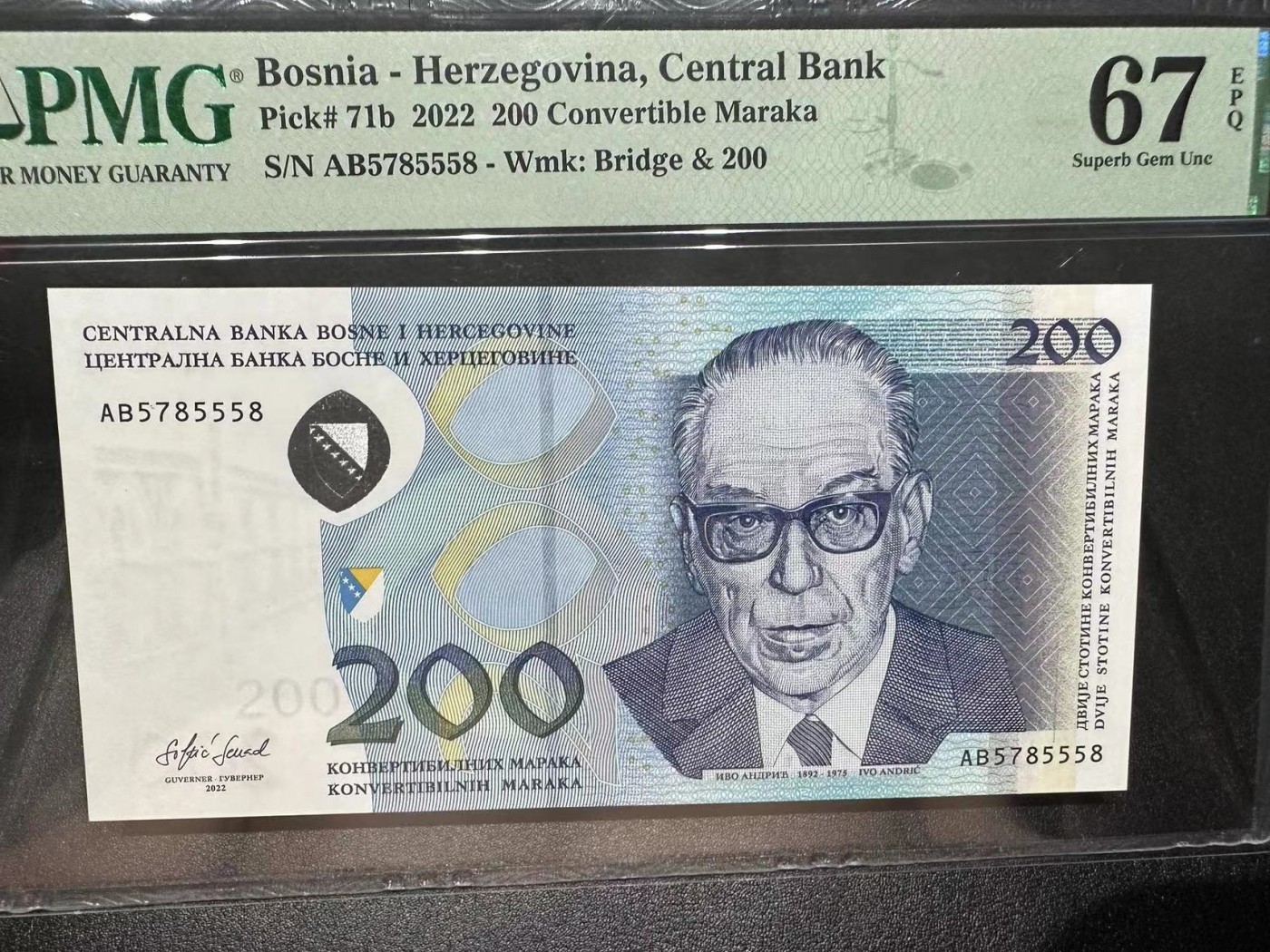 《外钞收藏家》第二百八十一期（连拍第一场） 2020年波黑200马克 PMG67 尾8