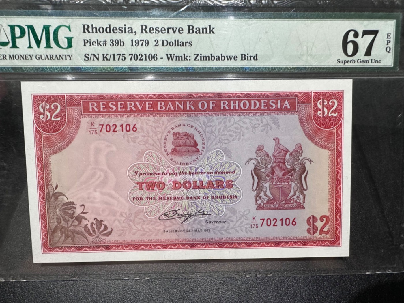 《外钞收藏家》第二百八十一期（连拍第一场） 1979年罗德西亚2刀 PMG67