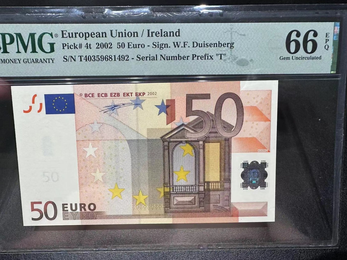 《外钞收藏家》第二百八十一期（连拍第一场） 2002年欧元50 PMG66  一签 爱尔兰版