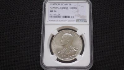 道一币馆币章第一场 - NGC MS64 匈牙利1939年摄政王霍西海军上将5潘果银币 