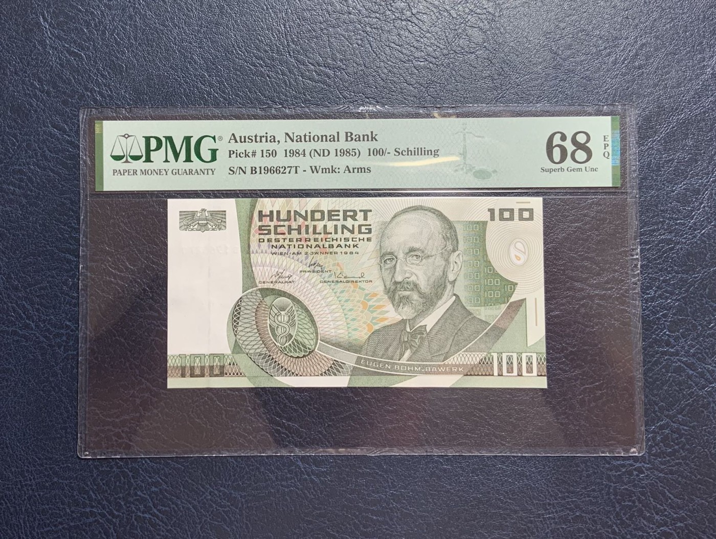 收藏联盟Quantum Auction 第271期拍卖  奥地利1984年100先令 PMG68 号码无4 经济学家尤金