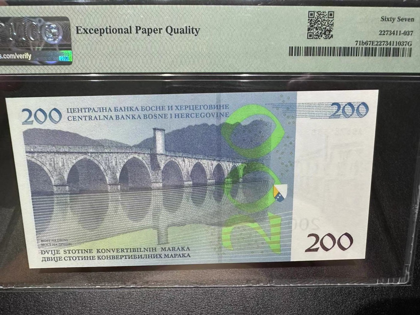 《外钞收藏家》第二百八十一期（连拍第一场） 2020年波黑200马克 PMG67 尾8