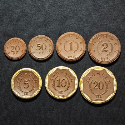 1921年 德国德紧萨克森陶瓷币一套7枚 原盒