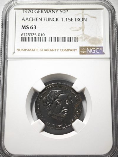 1920年 德国德紧亚琛50芬尼铁币样币 NGC MS63