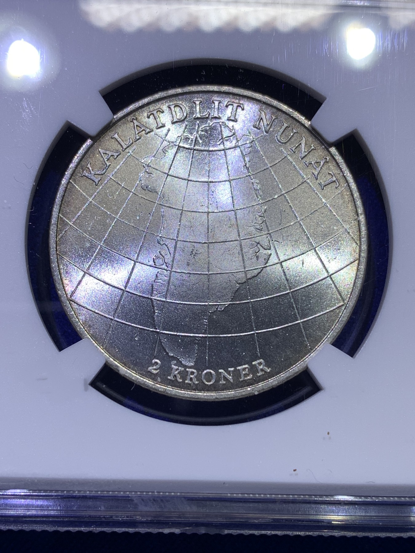 《竞宝斋》第179场-周日，周一2场 (全场包邮) NGC MS62 1953年丹麦弗雷德里克九世2克朗银币，背面是格林兰岛，独年份，发行量较少