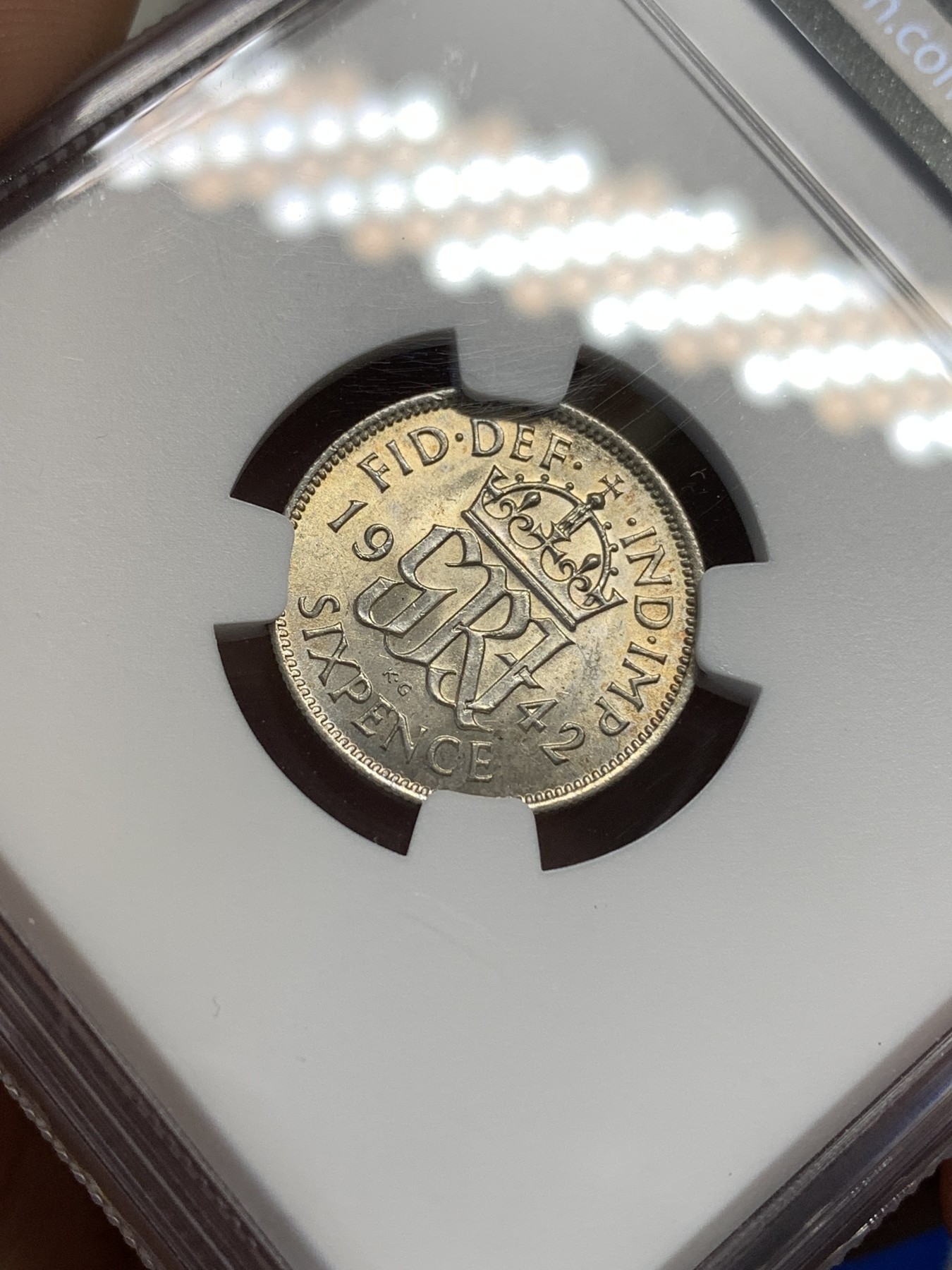 《竞宝斋》第179场-周日，周一2场 (全场包邮) NGC-MS63 英国1942年 乔六6便士银币 原光好品