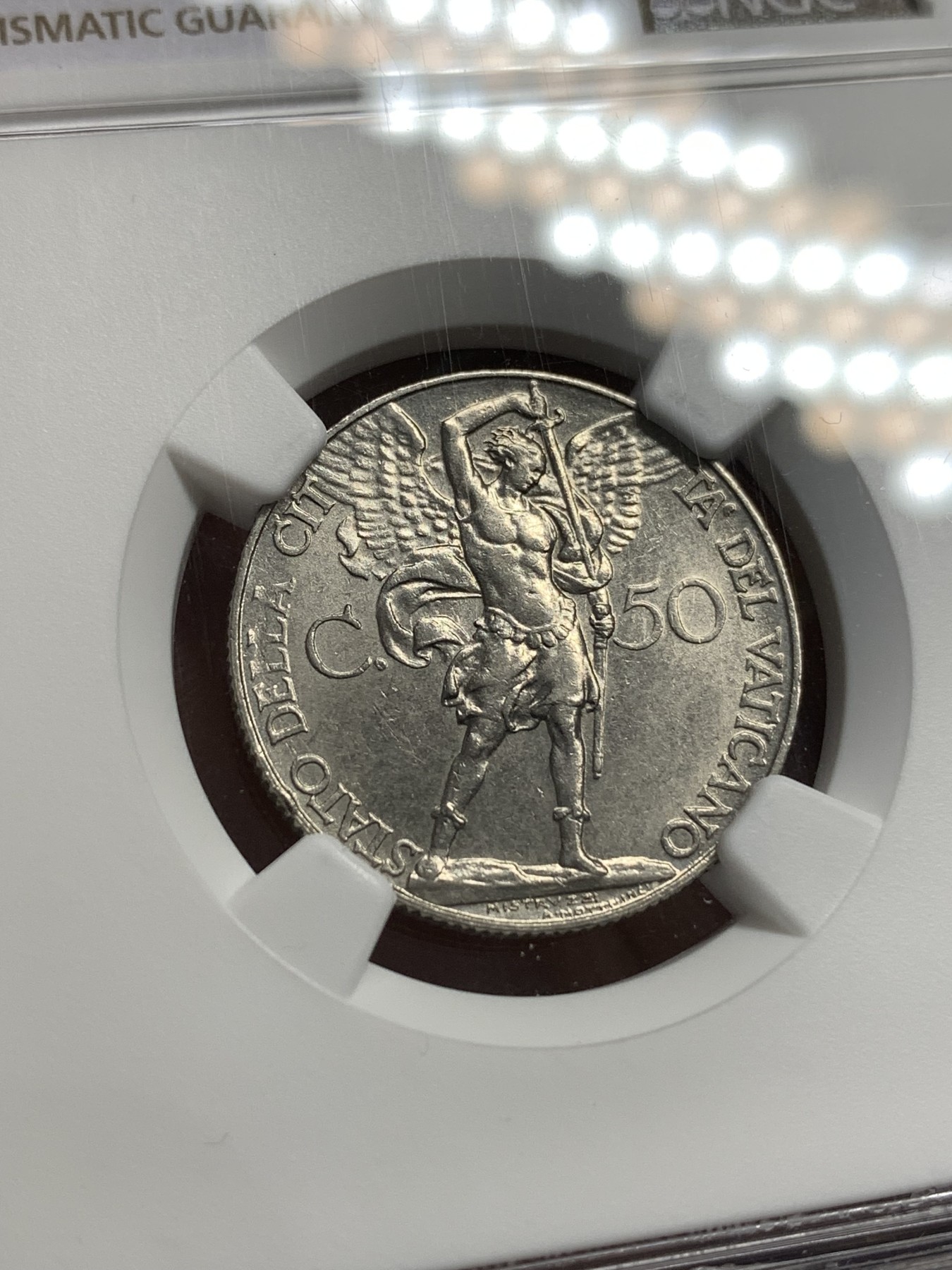 《竞宝斋》第179场-周日，周一2场 (全场包邮) NGC MS62 梵蒂冈 1936年  50分 战斗天使