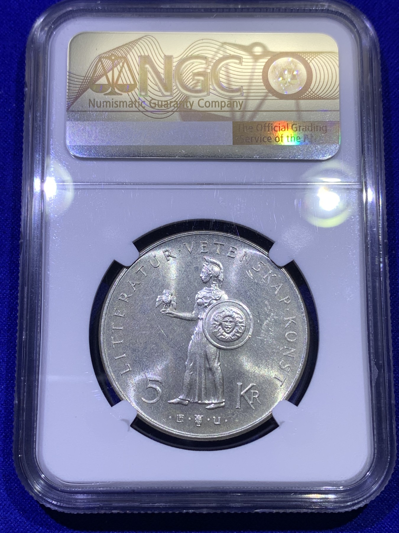 《竞宝斋》第179场-周日，周一2场 (全场包邮) NGC MS61 1962年瑞典国王古斯塔夫六世80岁生日5克朗银币