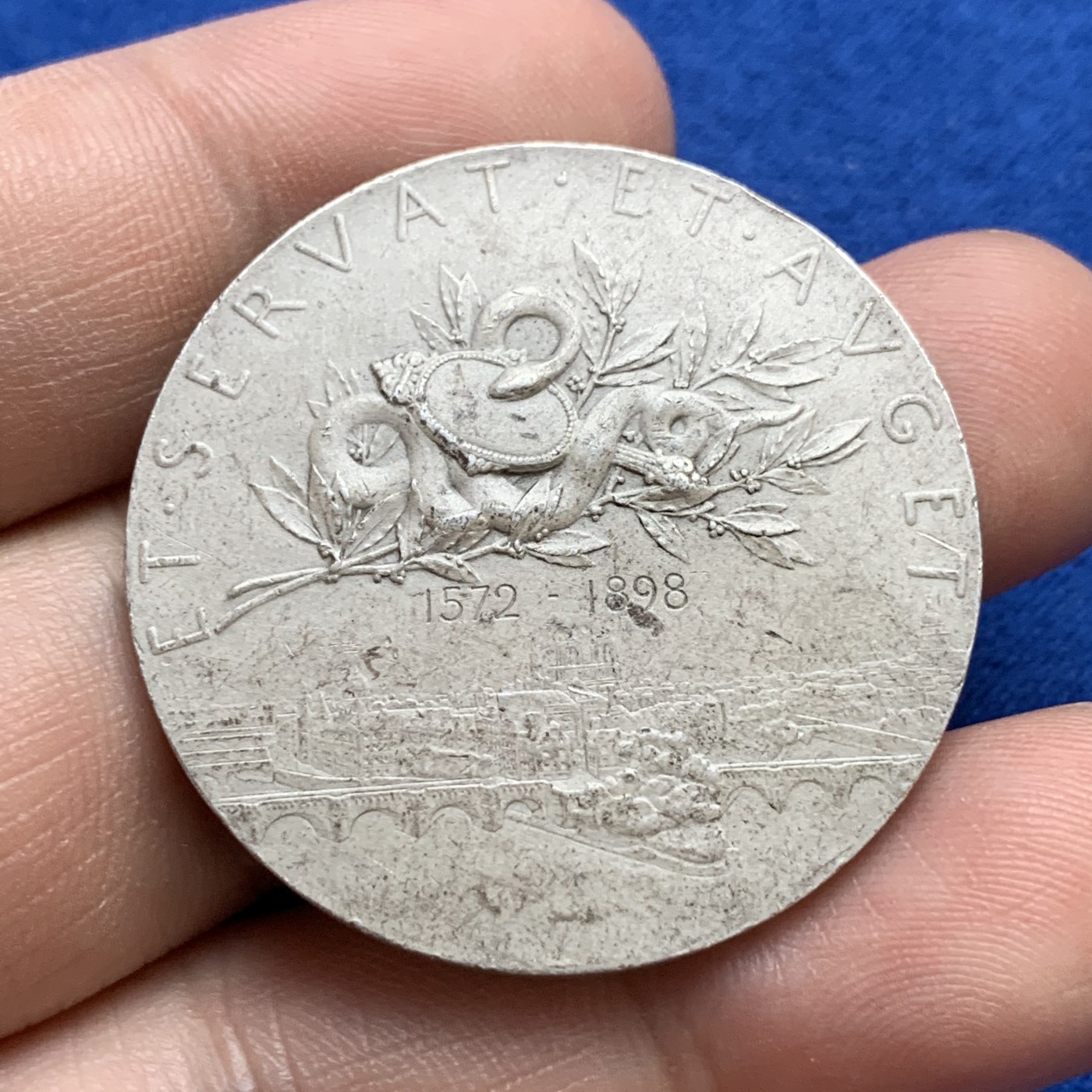 《竞宝斋》第179场-周日，周一2场 (全场包邮) 法国1898年罗蒂作品股票证券交易所银章（银的少见） 36.8mm 21.7g 带银标