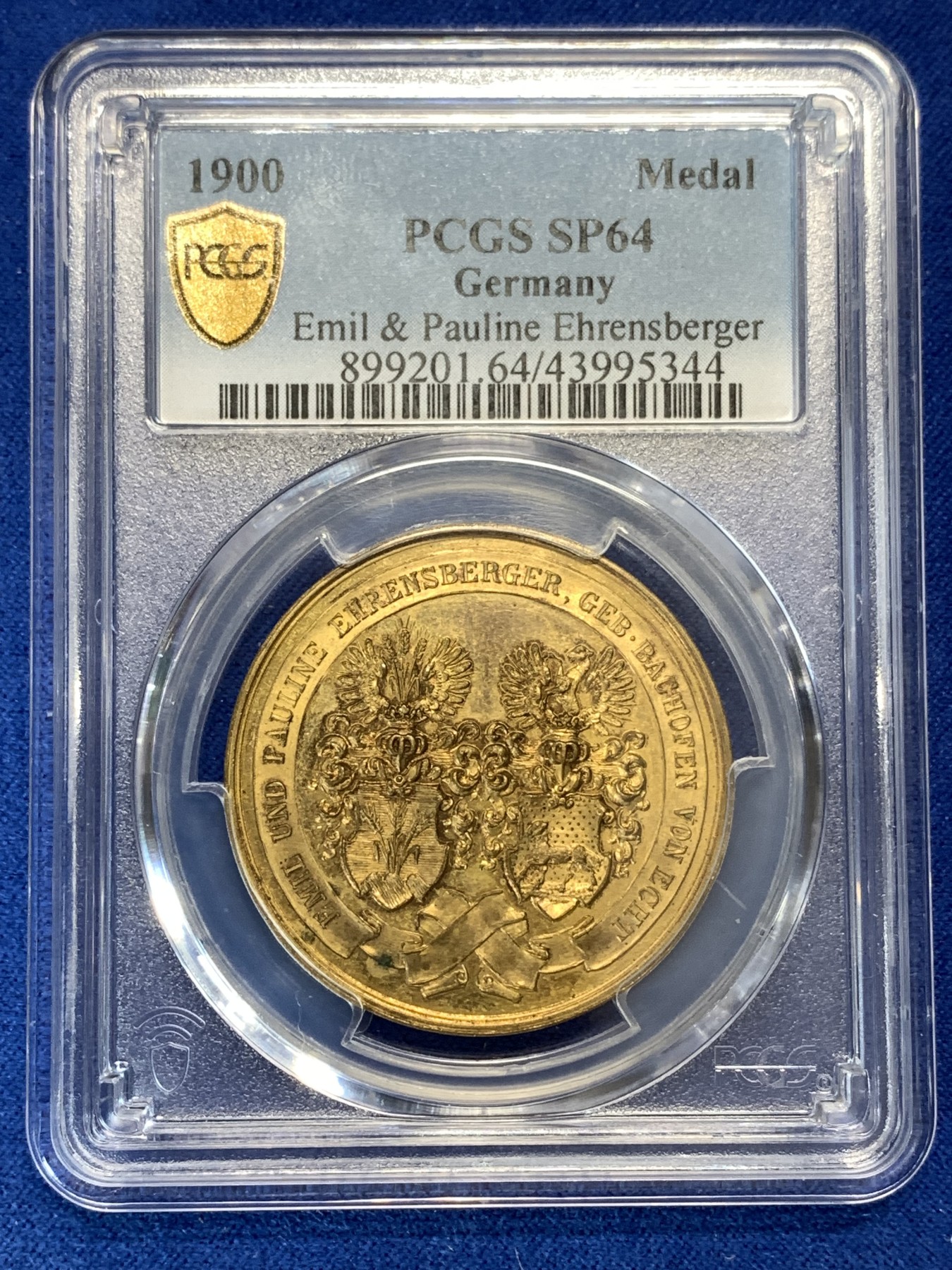 《竞宝斋》第179场-周日，周一2场 (全场包邮) PCGS SP64 德国 1900 镀金章 唯一冠军分 细节非常好