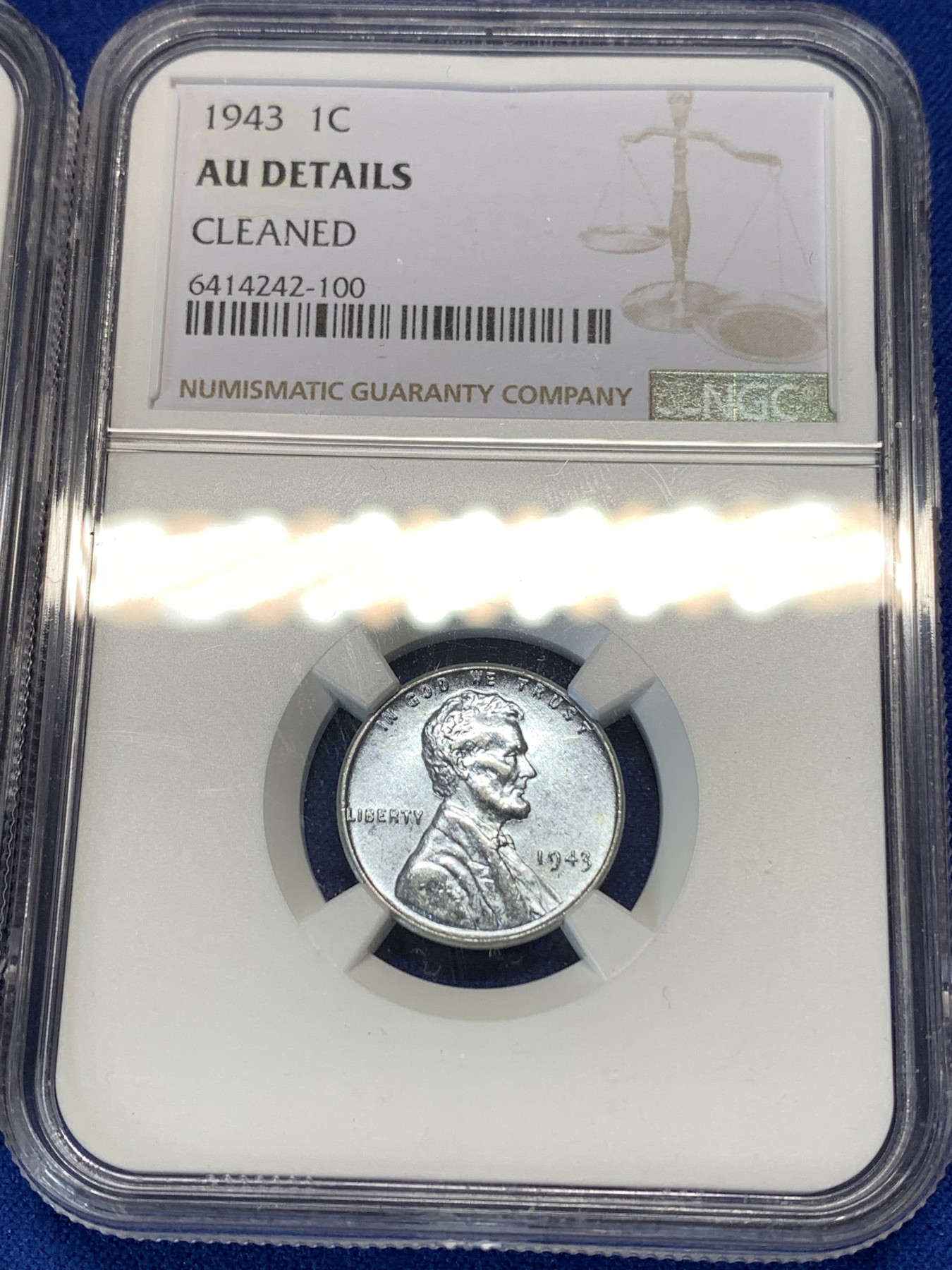 《竞宝斋》第179场-周日，周一2场 (全场包邮) 2枚一起 NGC AU 美国 1943年 林肯铁分 单一发行年份 二战损耗大 保留的不错