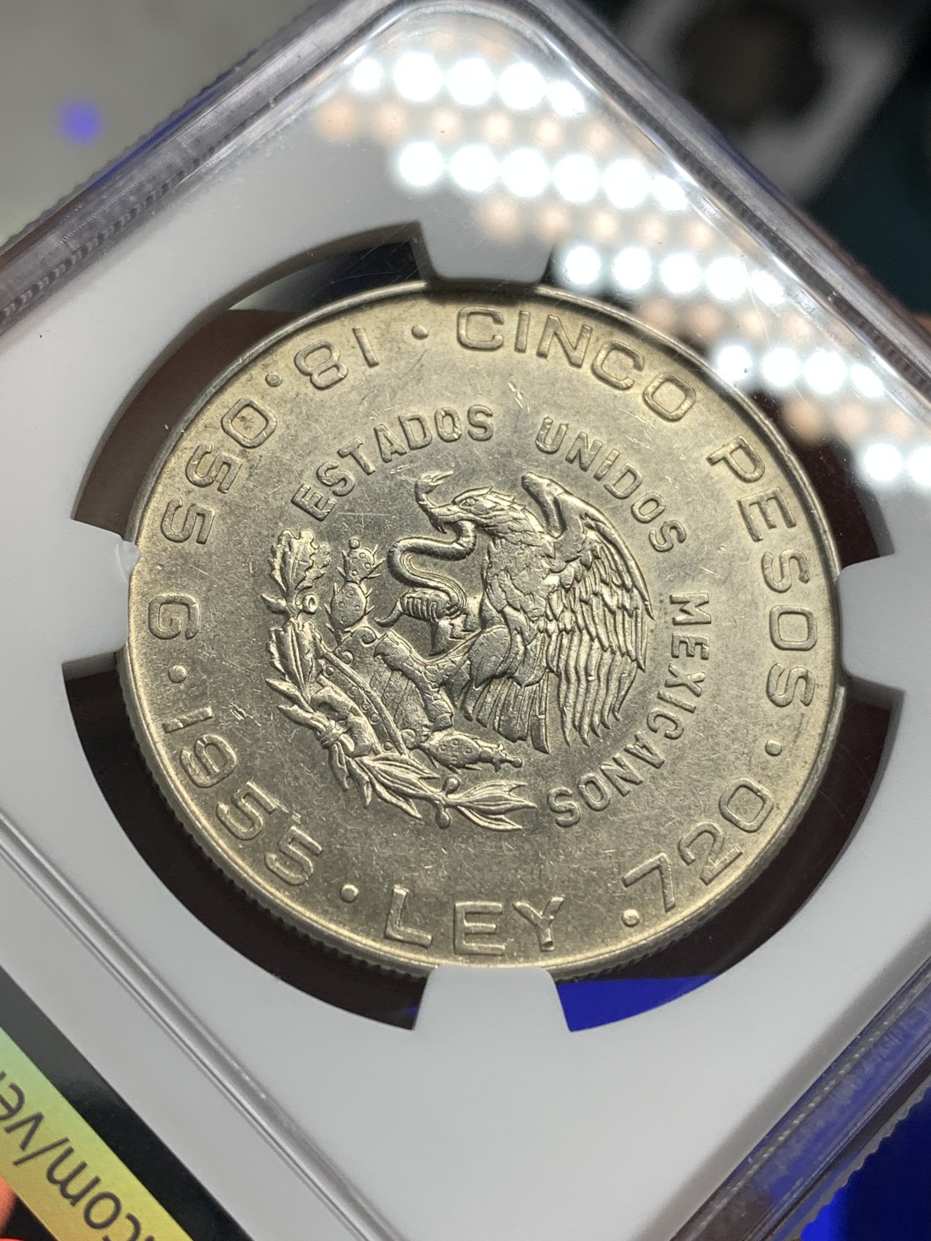 《竞宝斋》第179场-周日，周一2场 (全场包邮) NGC AU53 墨西哥 1955年 老人头 5比索 银币