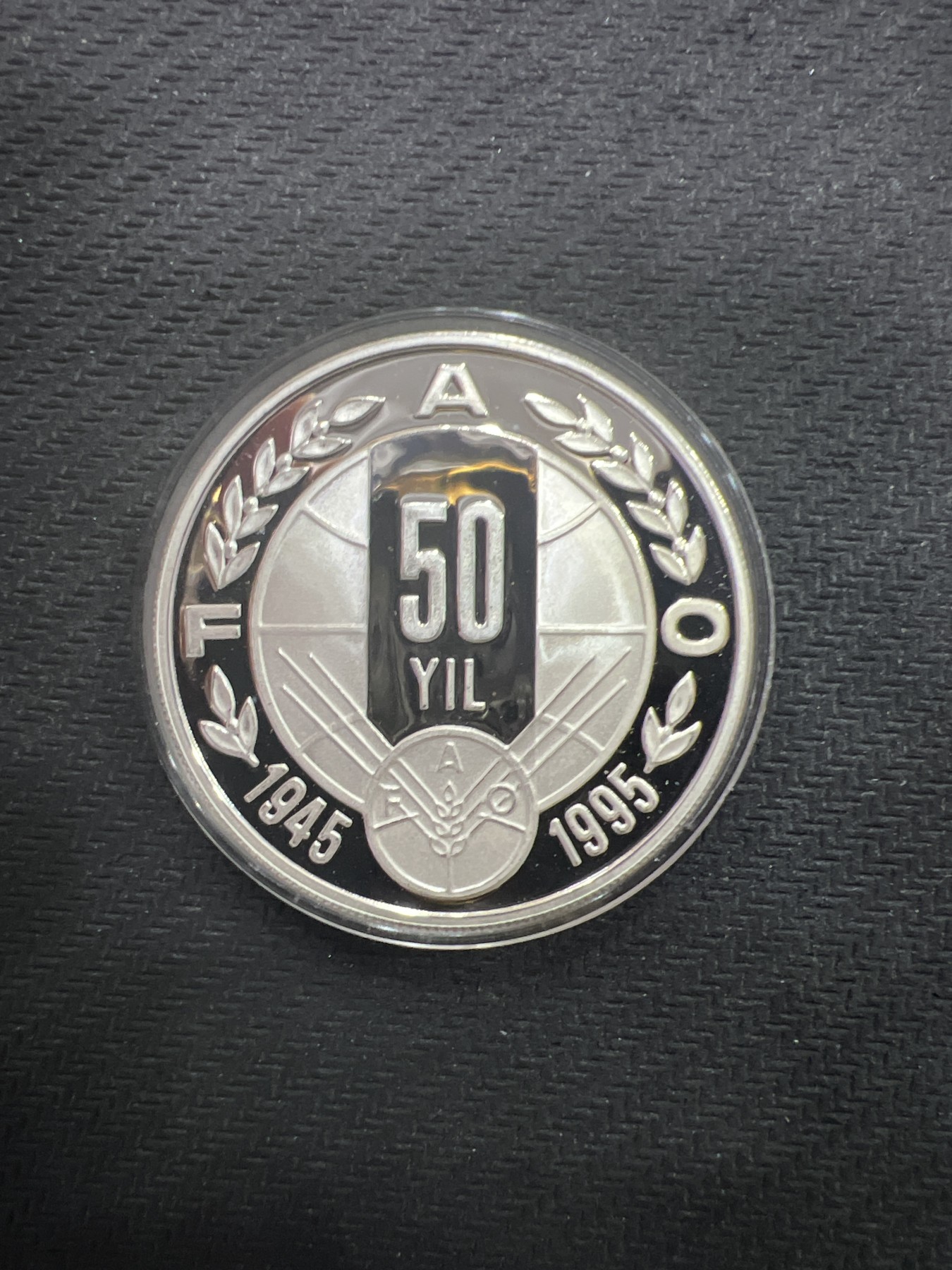 飞翔风筝第三场拍世界纸币银币硬币 土耳其1995年FAO联合国粮农组织成立50周年精制纪念银币